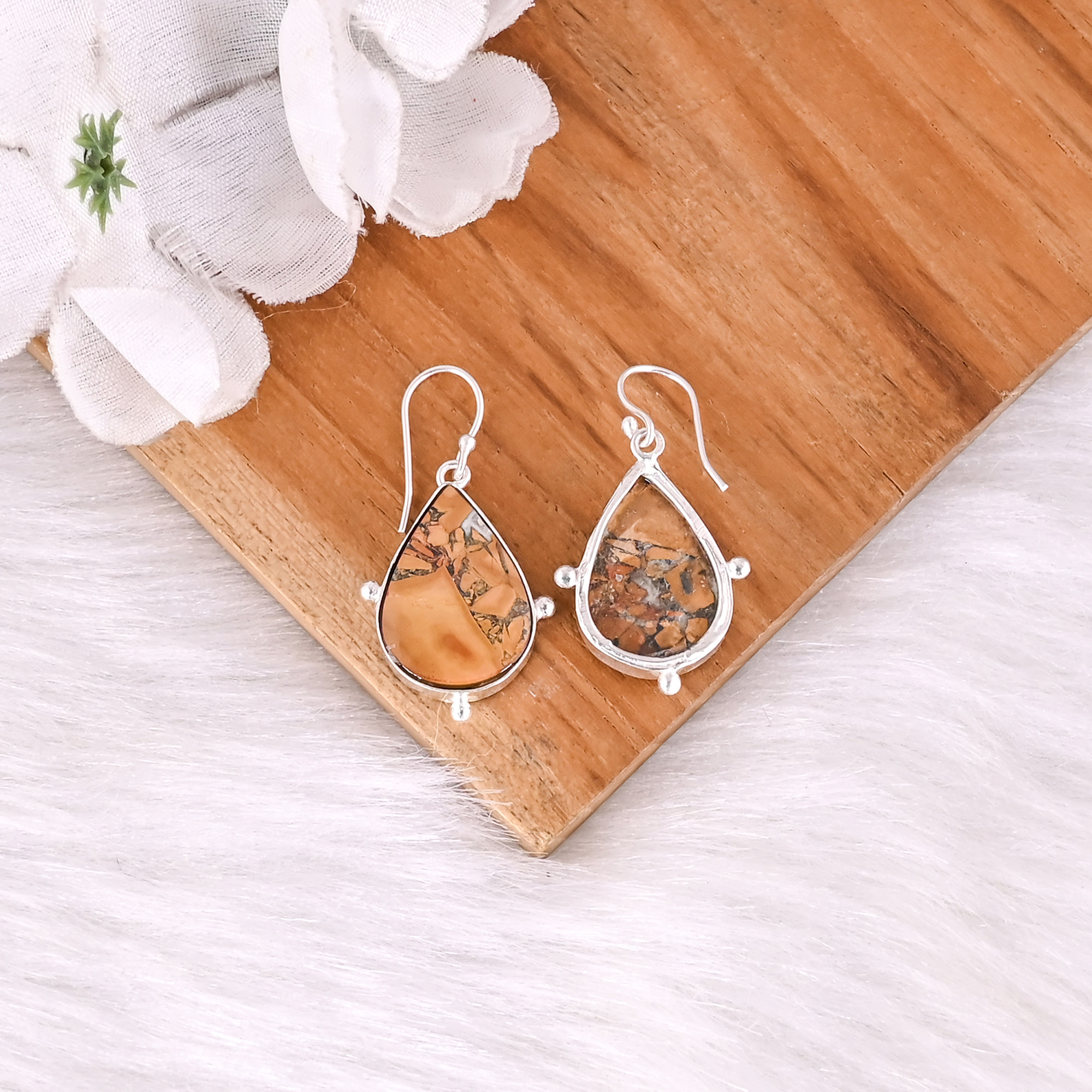 Womens Bohemian Style Brass Malinga Jasper Stone Drop Earrings Fashionable Gift for Weddings Engagements Parties Anniversaries