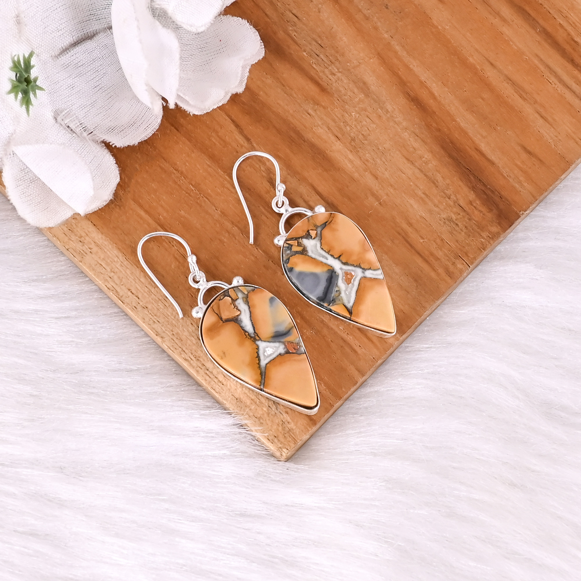 Handmade Classic Style Silver Plated Brass Earring Malinga Jasper Gemstone Dangle Earring Long Pear Earring Jewelry Manufacturer
