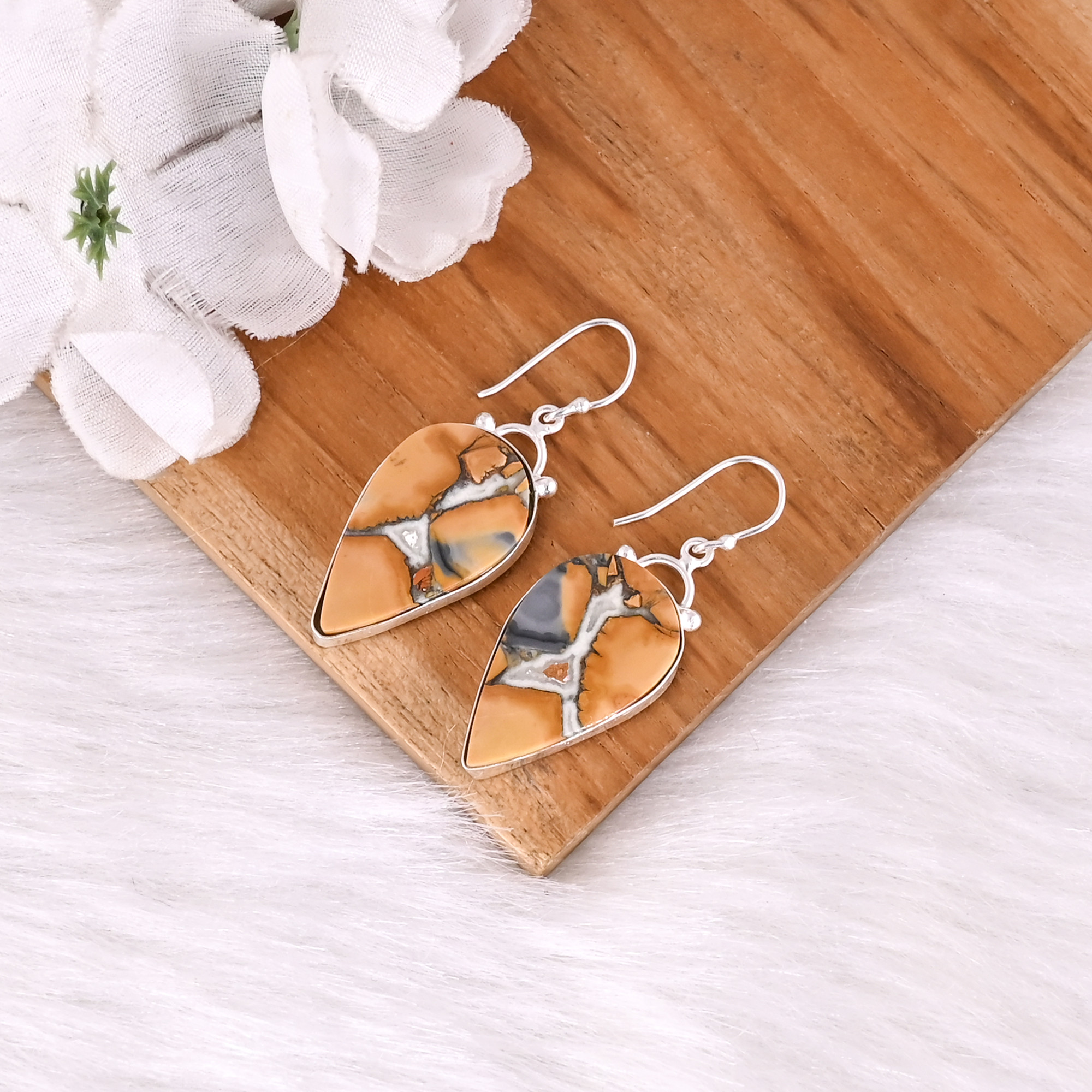 Handmade Classic Style Silver Plated Brass Earring Malinga Jasper Gemstone Dangle Earring Long Pear Earring Jewelry Manufacturer
