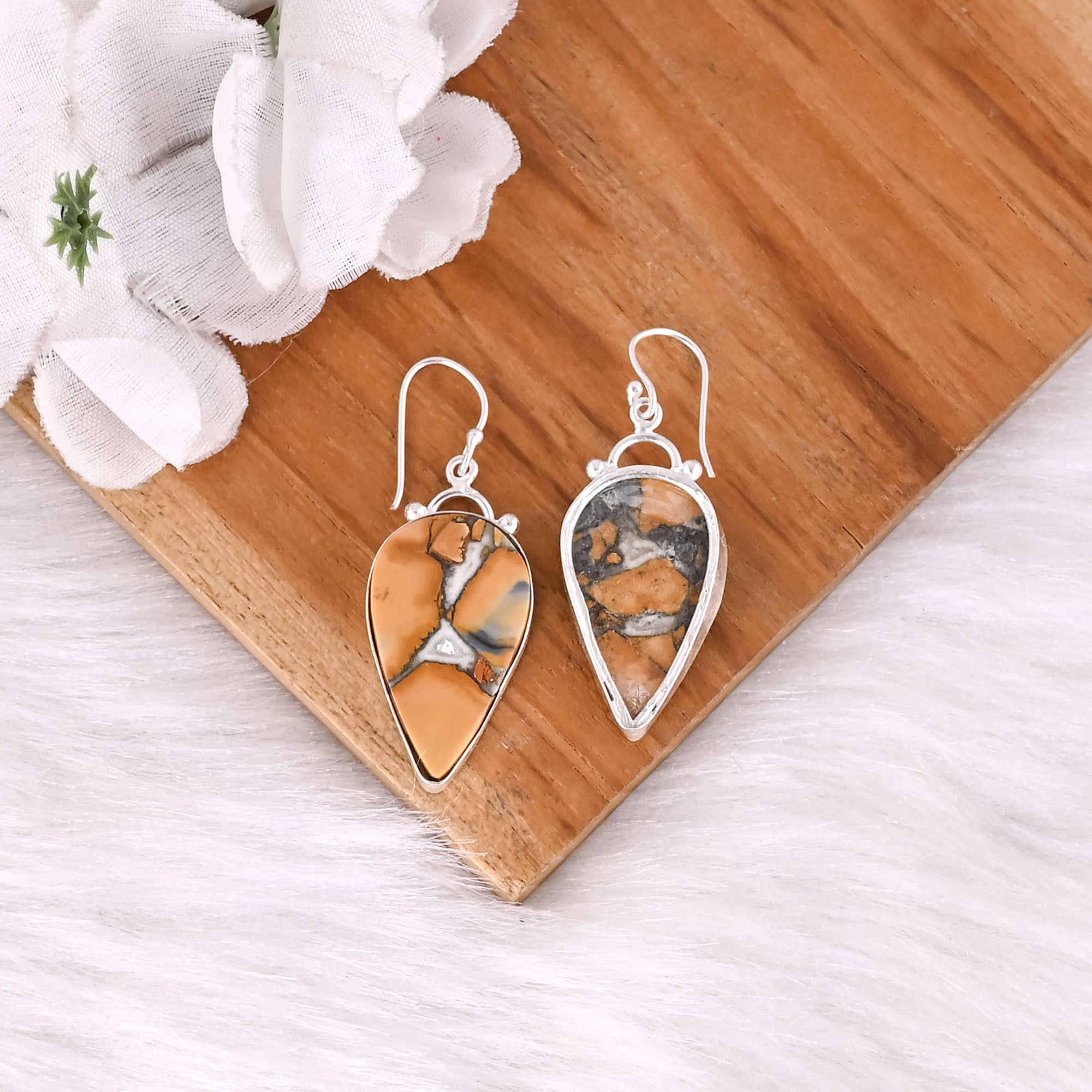 Handmade Classic Style Silver Plated Brass Earring Malinga Jasper Gemstone Dangle Earring Long Pear Earring Jewelry Manufacturer