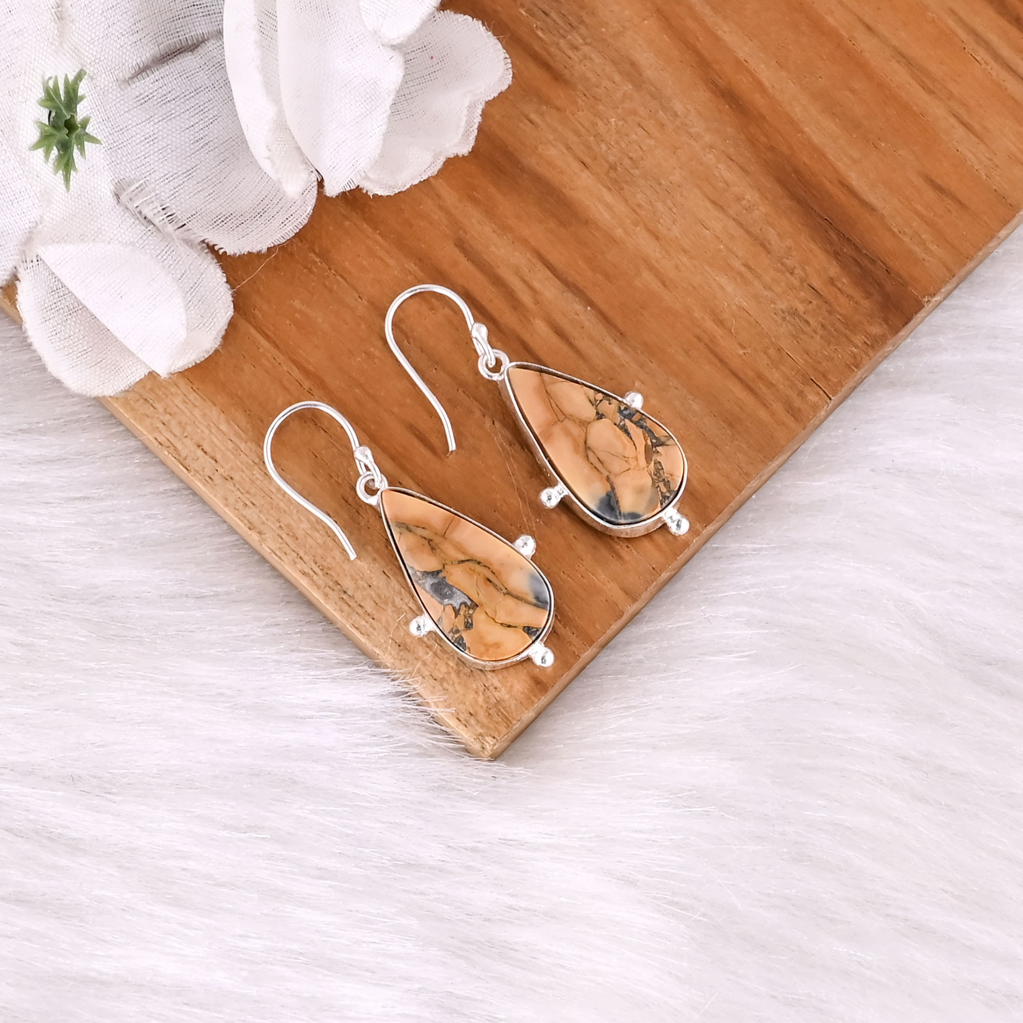 Classic Malinga Jasper Gemstone Earring Silver Plated Brass Drop Dangle Earring Trendy Style Brass Earrings For Weddings Parties