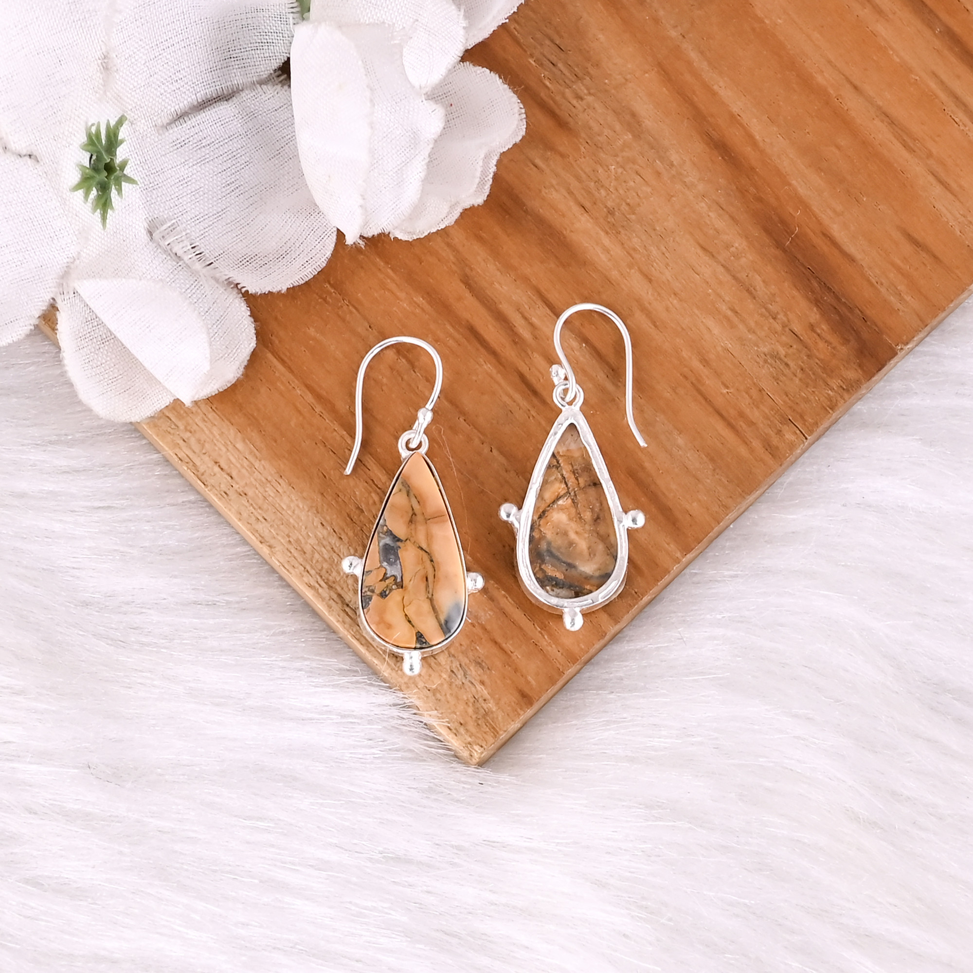 Classic Malinga Jasper Gemstone Earring Silver Plated Brass Drop Dangle Earring Trendy Style Brass Earrings For Weddings Parties