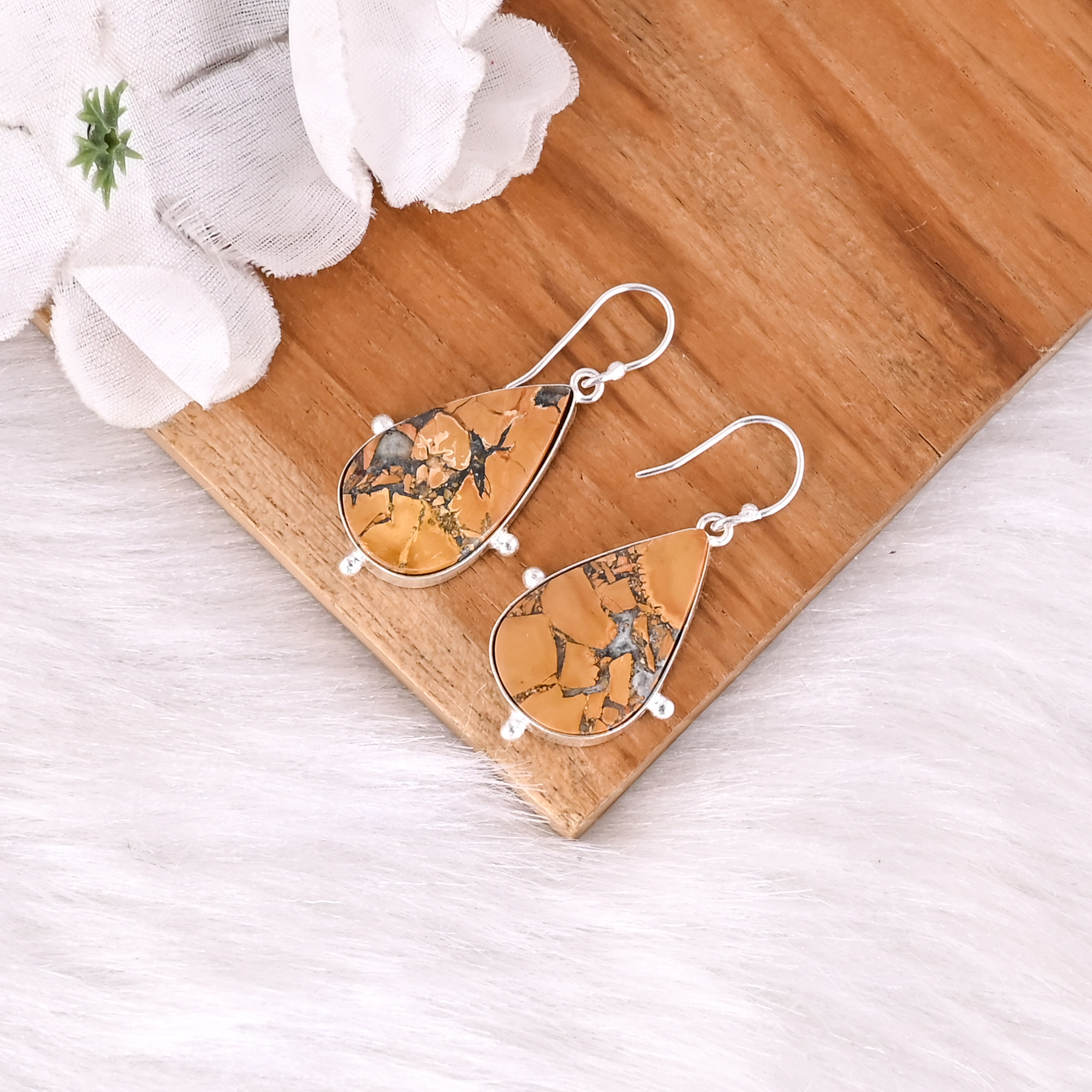 Hot Selling Silver Plated Earring Malinga Jasper Gemstone Earring Fashion Boho Statement Earrings Wholesale Popular Jewelry