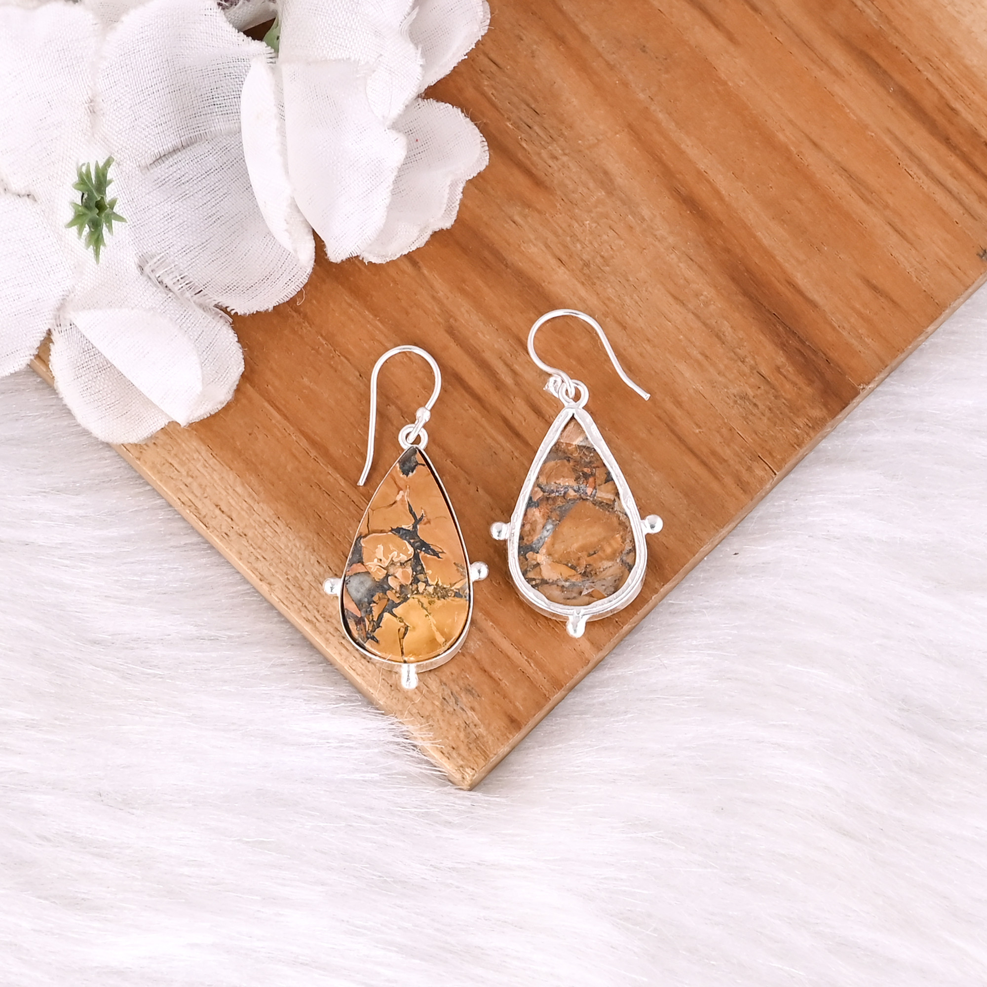 Hot Selling Silver Plated Earring Malinga Jasper Gemstone Earring Fashion Boho Statement Earrings Wholesale Popular Jewelry