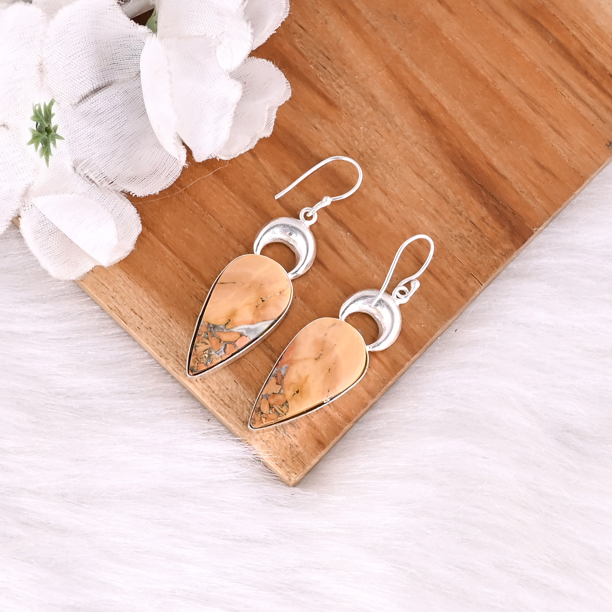 New Arrival Boho Malinga Jasper Gemstone Earring Hot Selling Brass Silver Plated Dangle Drop Earrings For Women Gifts Jewelry