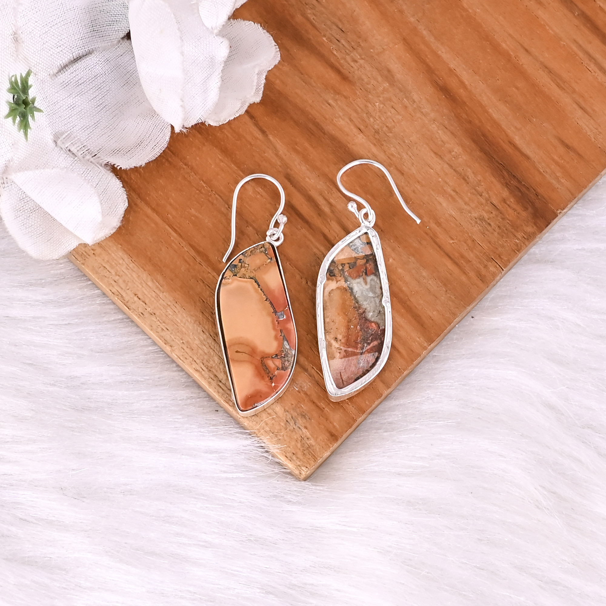 Classic Malinga Jasper Gemstone Silver Plated Brass Dangle Earrings Trendy Style Christian Womens Party Wedding