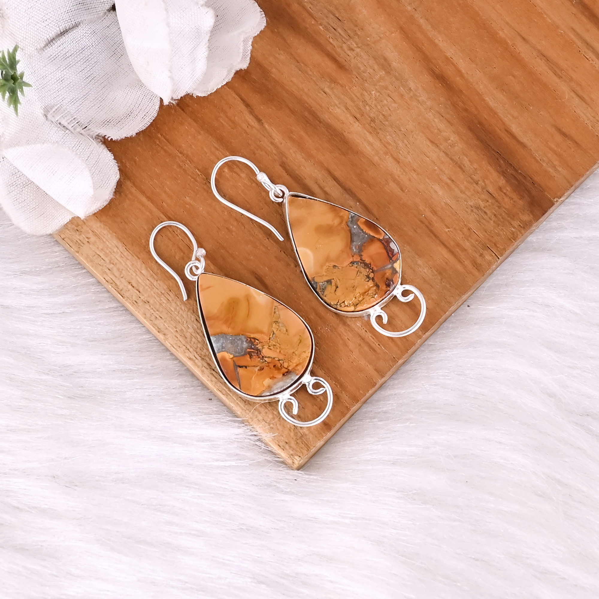 Womens Bohemian Style Brass Malinga Jasper Stone Drop Earrings Fashionable Gift for Weddings Engagements Parties Anniversaries