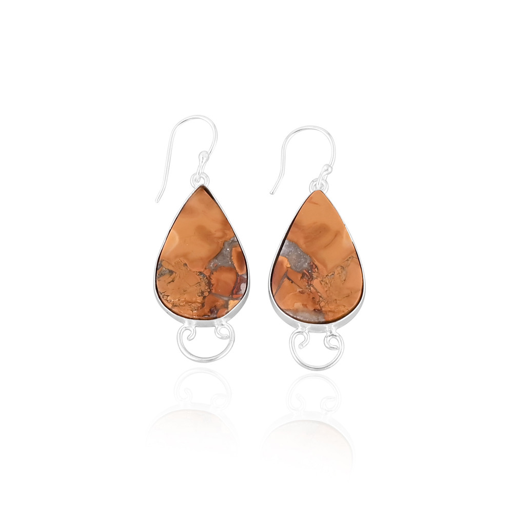 Image of Women's Bohemian Style Brass Malinga Jasper Stone Drop Earrings Fashionable Gift for Weddings Engagements Parties Anniversaries