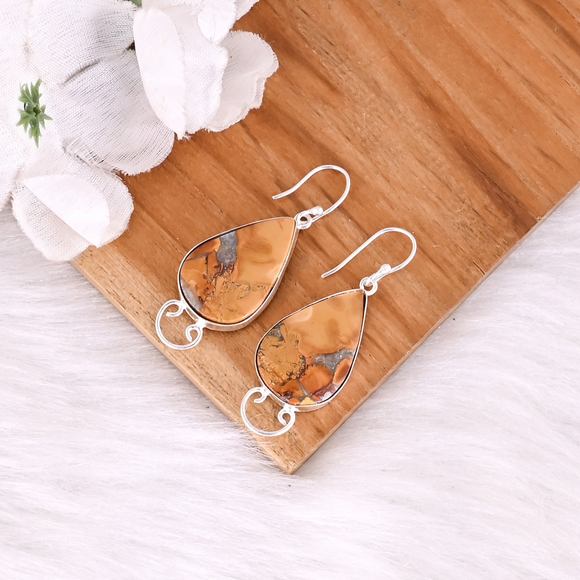 Womens Bohemian Style Brass Malinga Jasper Stone Drop Earrings Fashionable Gift for Weddings Engagements Parties Anniversaries