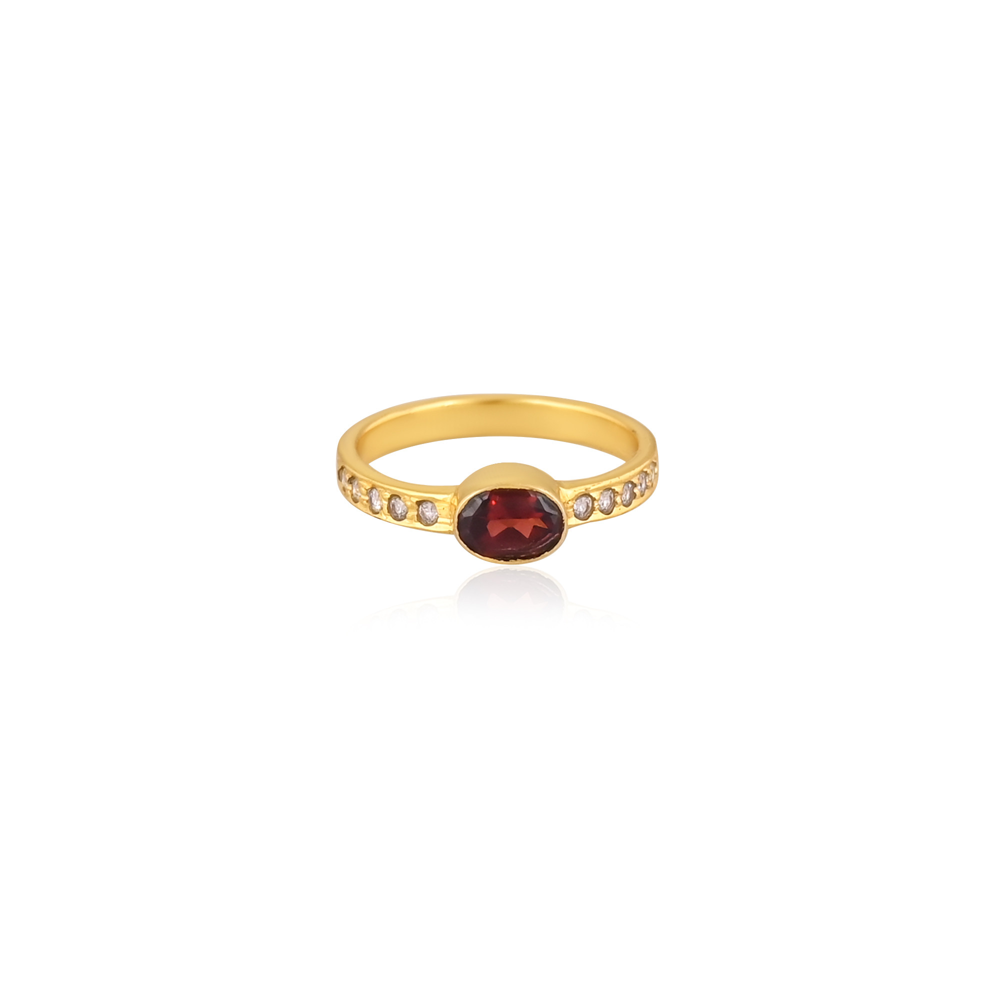 925 Sterling Solid Silver Natural Garnet Gemstone Yellow Gold Plated Stackable Wedding Engagement Ring