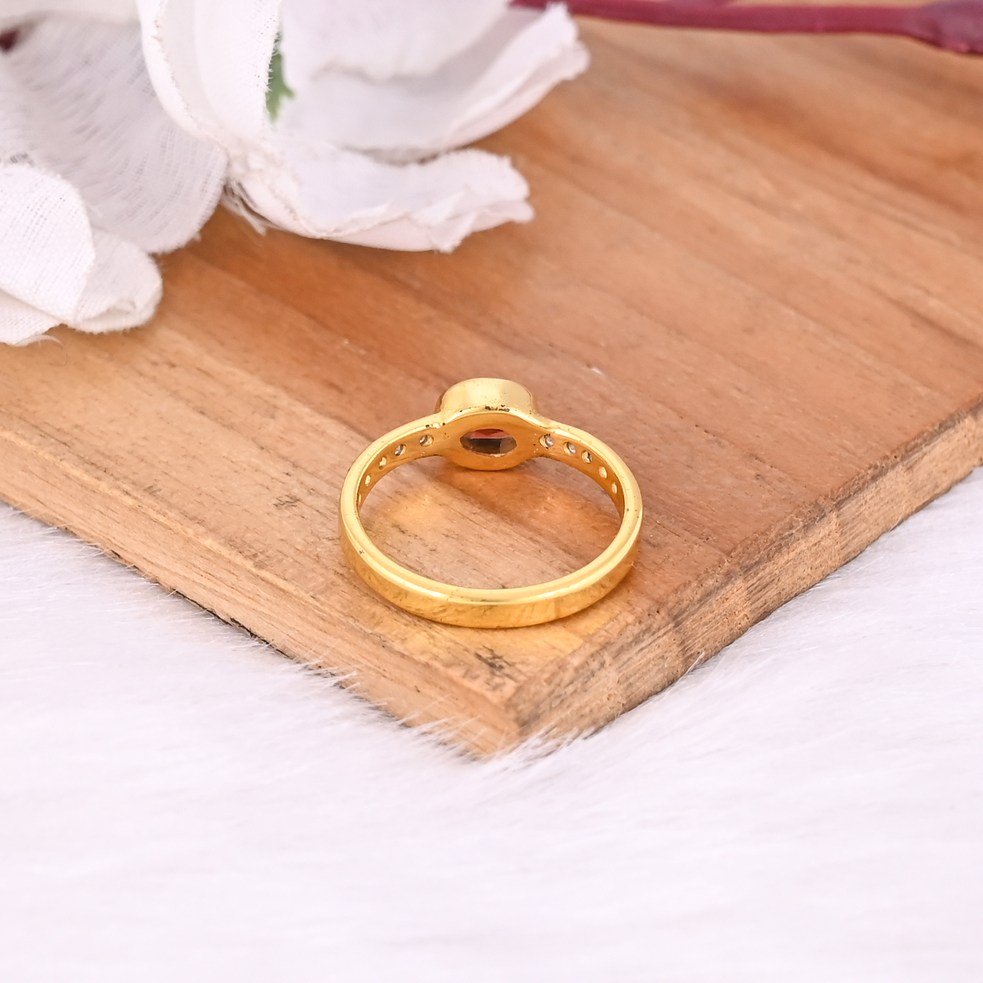 925 Sterling Solid Silver Natural Garnet Gemstone Yellow Gold Plated Stackable Wedding Engagement Ring
