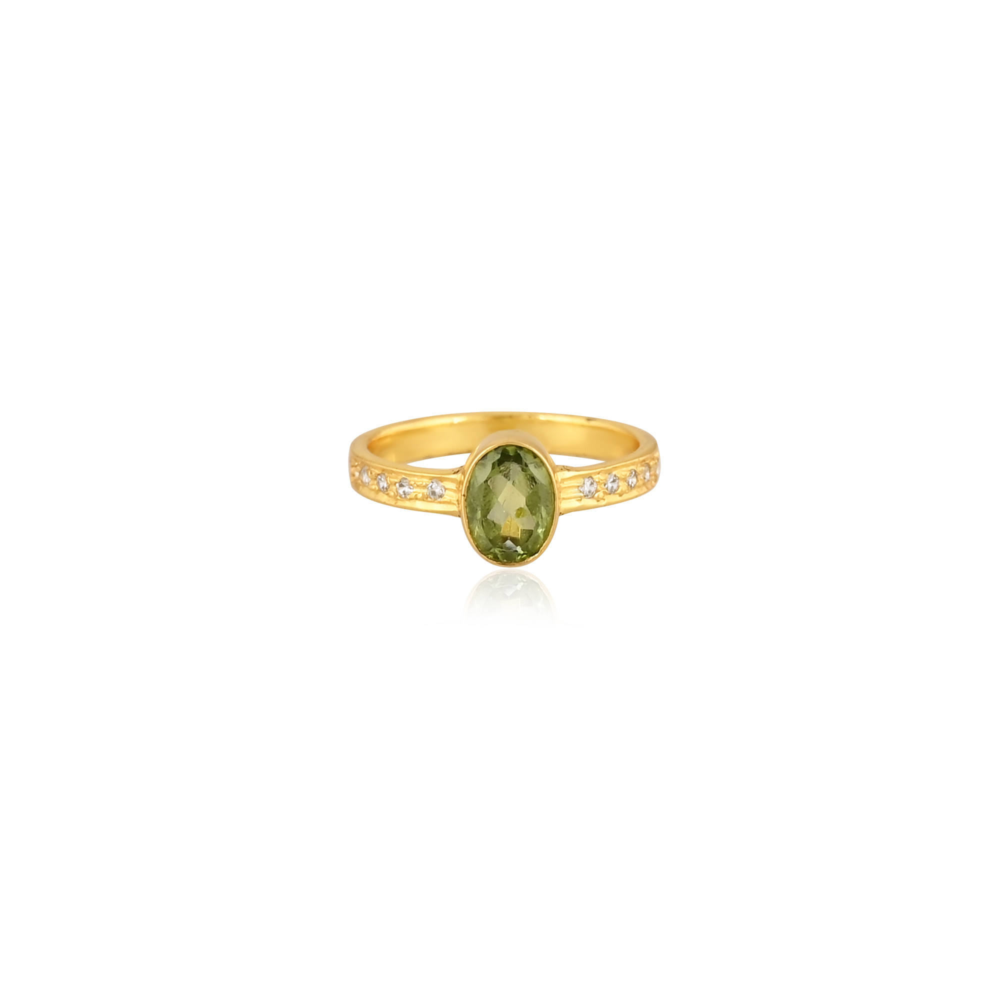 925 Sterling Solid Silver Natural Peridot Gemstone Yellow Gold Plated Wedding Engagement Ring