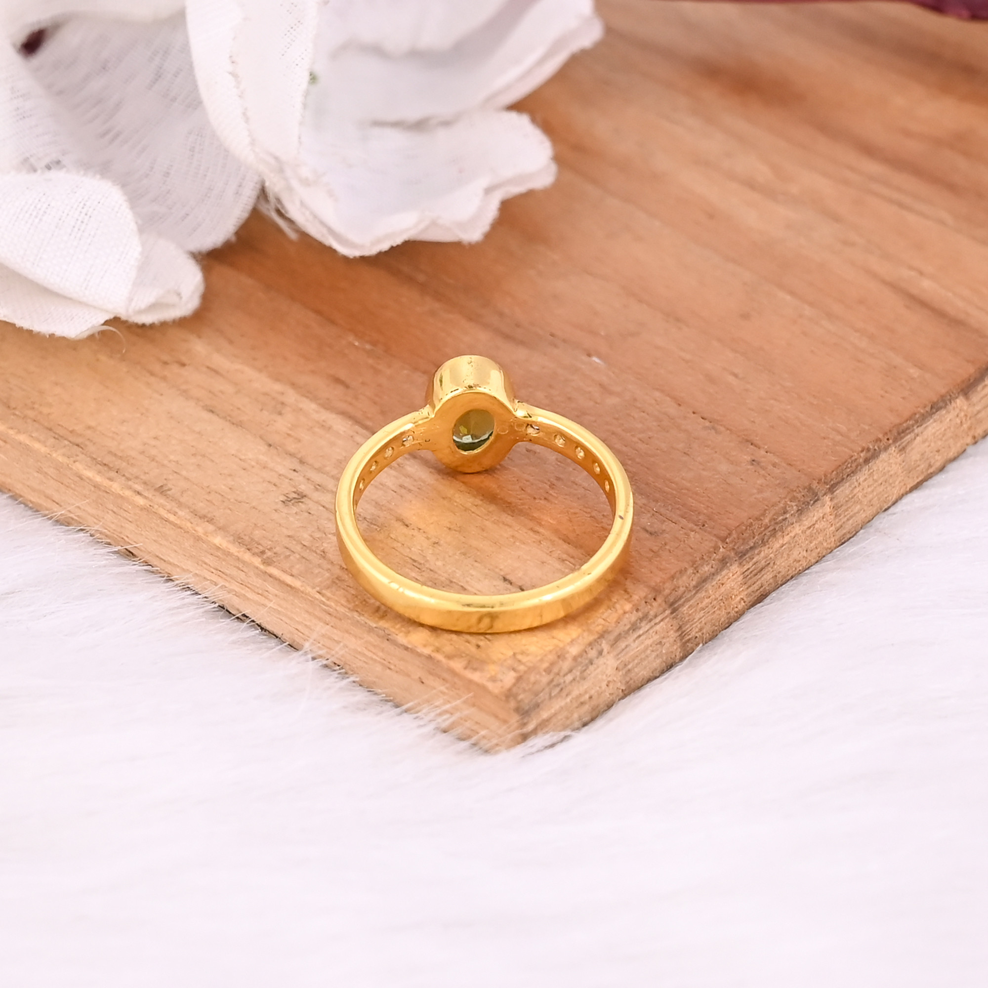 925 Sterling Solid Silver Natural Peridot Gemstone Yellow Gold Plated Wedding Engagement Ring