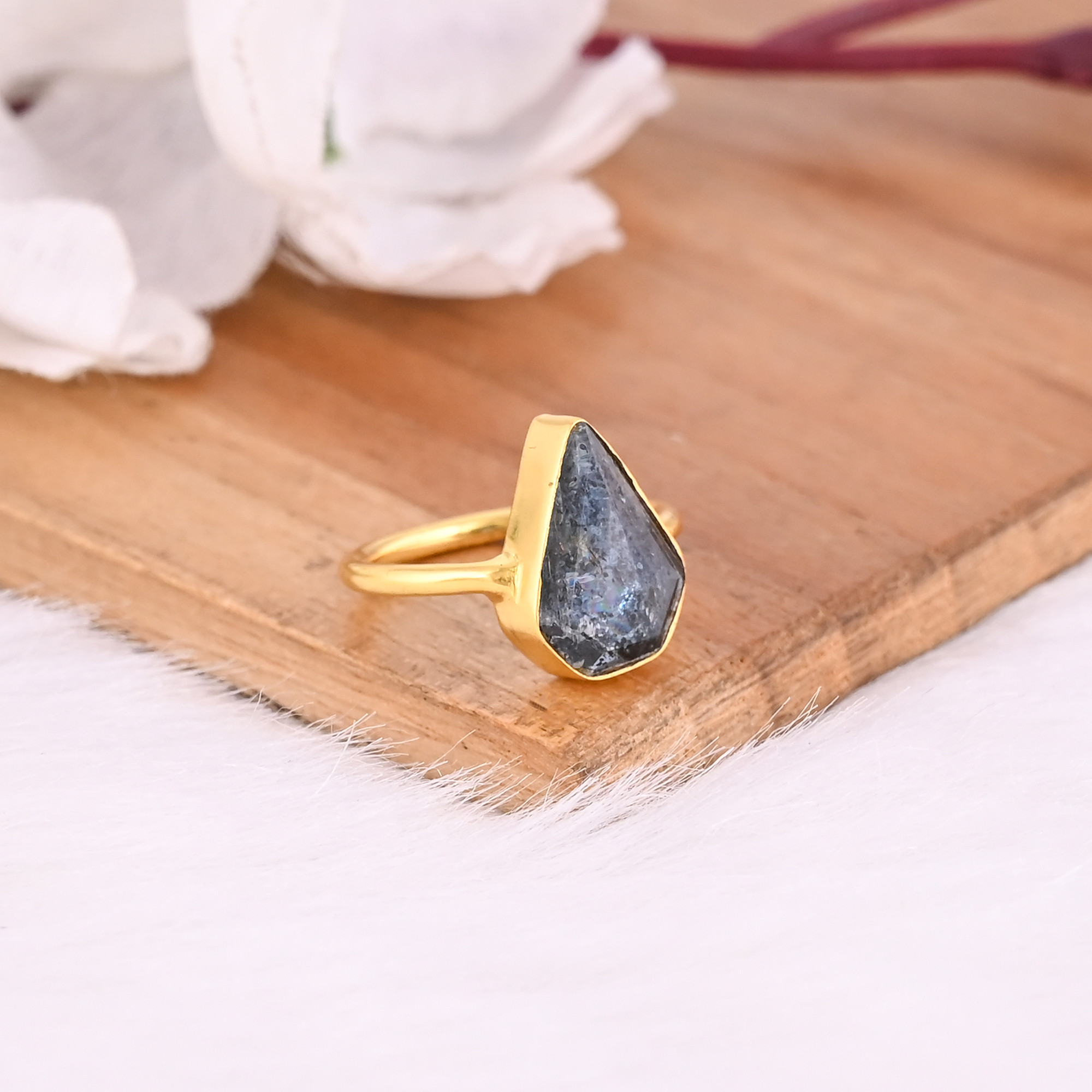 925 Sterling Solid Silver Natural Moss Kyanite Gemstone Kite Shape Handmade Yellow Gold Plated Birthday Anniversary Gift