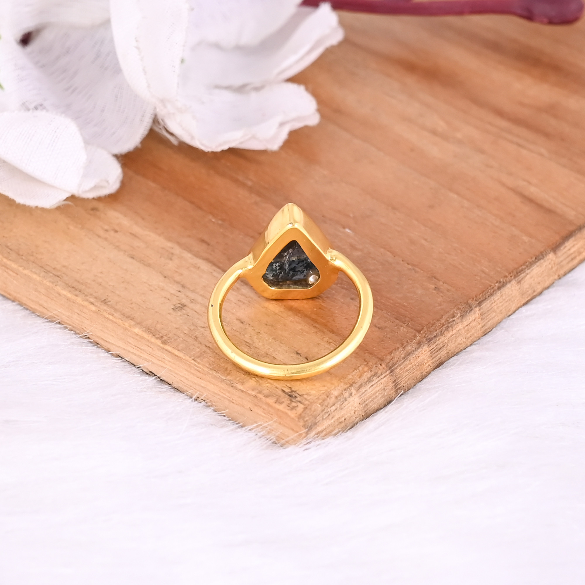 925 Sterling Solid Silver Natural Moss Kyanite Gemstone Kite Shape Handmade Yellow Gold Plated Birthday Anniversary Gift