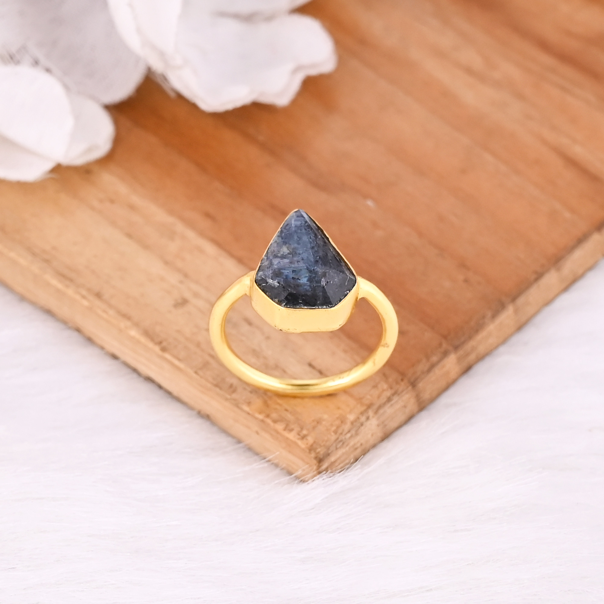 925 Sterling Solid Silver Natural Moss Kyanite Gemstone Kite Shape Handmade Yellow Gold Plated Birthday Anniversary Gift