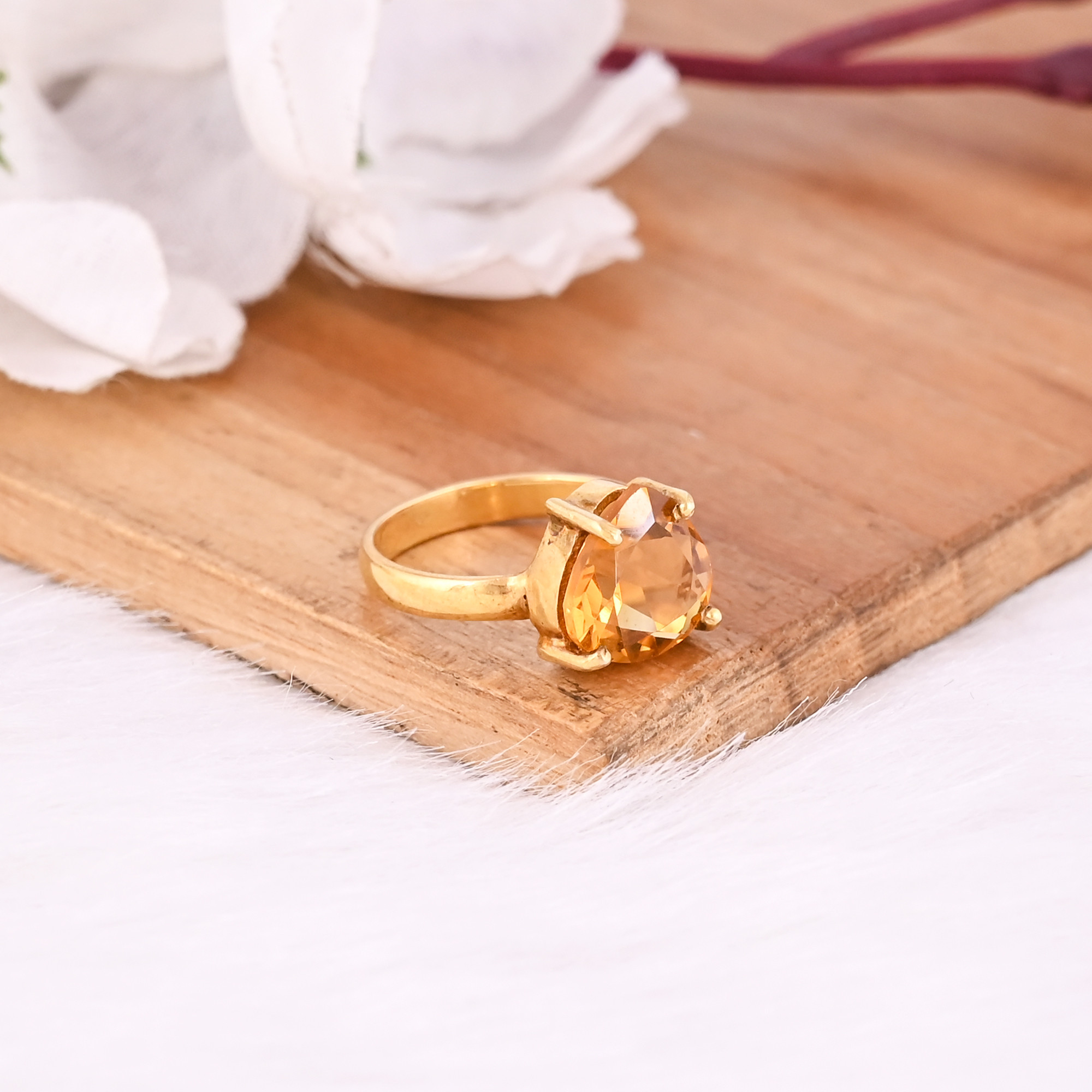 925 Sterling Solid Silver Natural Citrine Heart Shape Gemstone Handmade Designer Prong Setting Yellow Gold Plated Ring