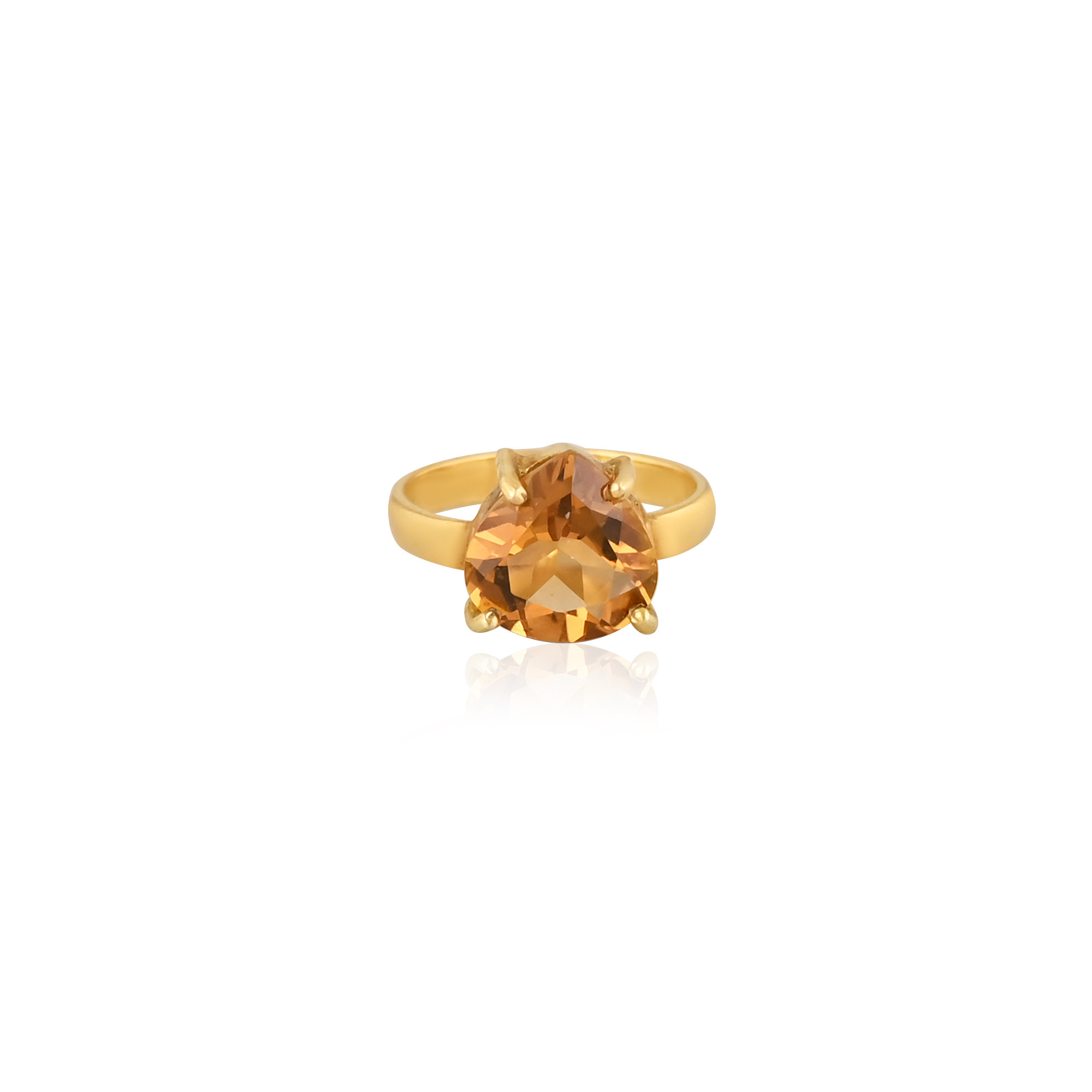 925 Sterling Solid Silver Natural Citrine Heart Shape Gemstone Handmade Designer Prong Setting Yellow Gold Plated Ring