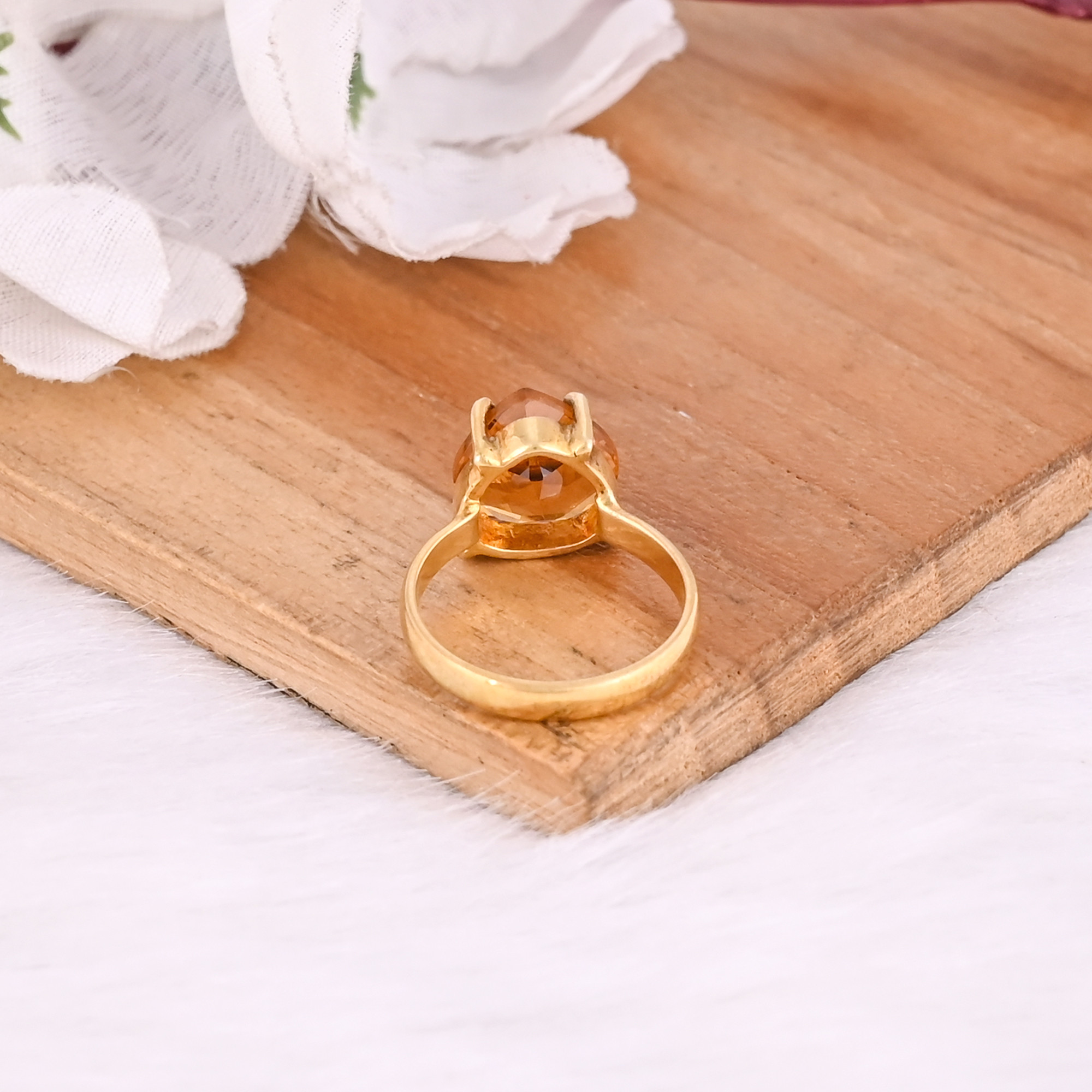 925 Sterling Solid Silver Natural Citrine Heart Shape Gemstone Handmade Designer Prong Setting Yellow Gold Plated Ring