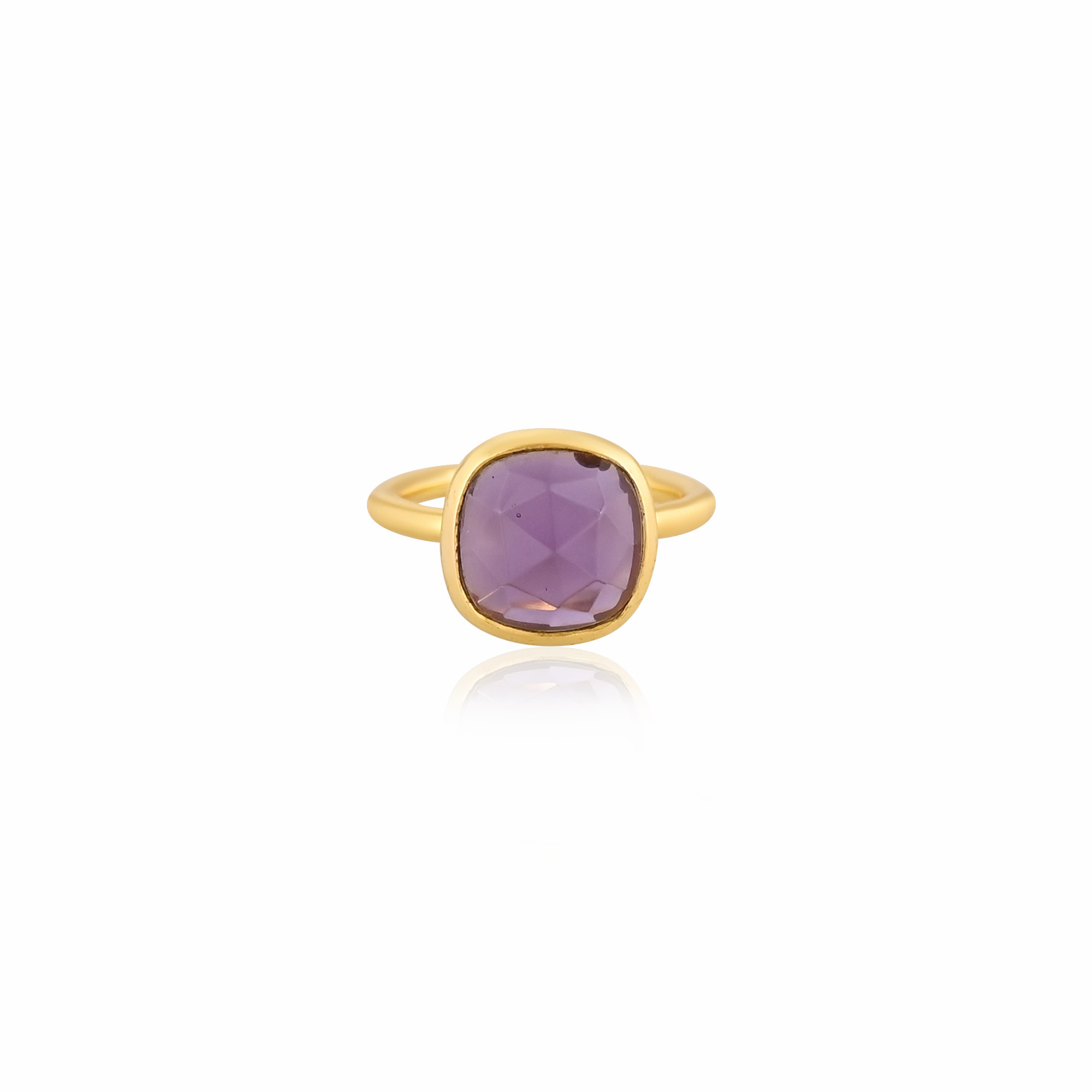 925 Sterling Solid Silver Purple Amethyst Gemstone Handmade Wholesale Ring Yellow Gold Plated Jewelry