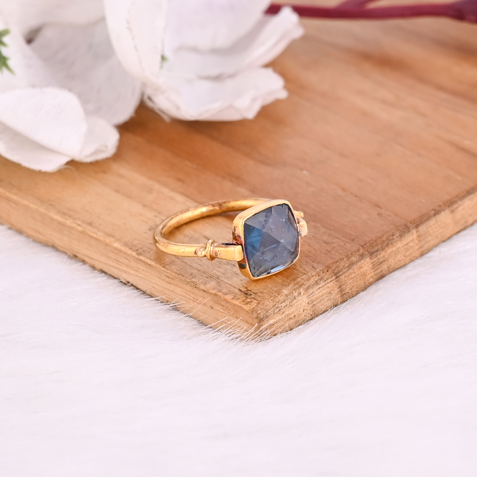 925 Sterling Solid Silver Natural Moss Kyanite Cushion Gemstone Handmade Stackable Gold Plated Designer Ring
