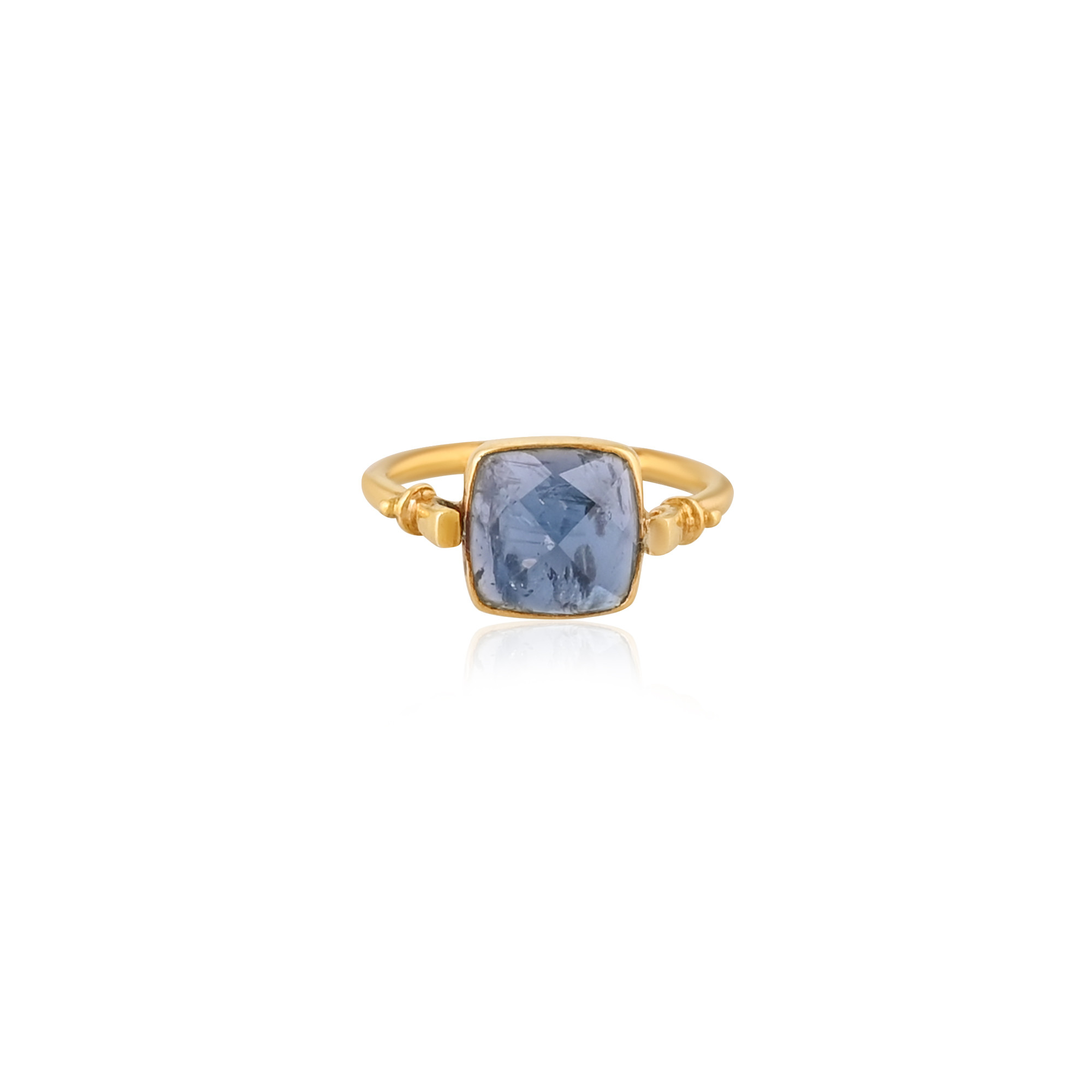 925 Sterling Solid Silver Natural Moss Kyanite Cushion Gemstone Handmade Stackable Gold Plated Designer Ring