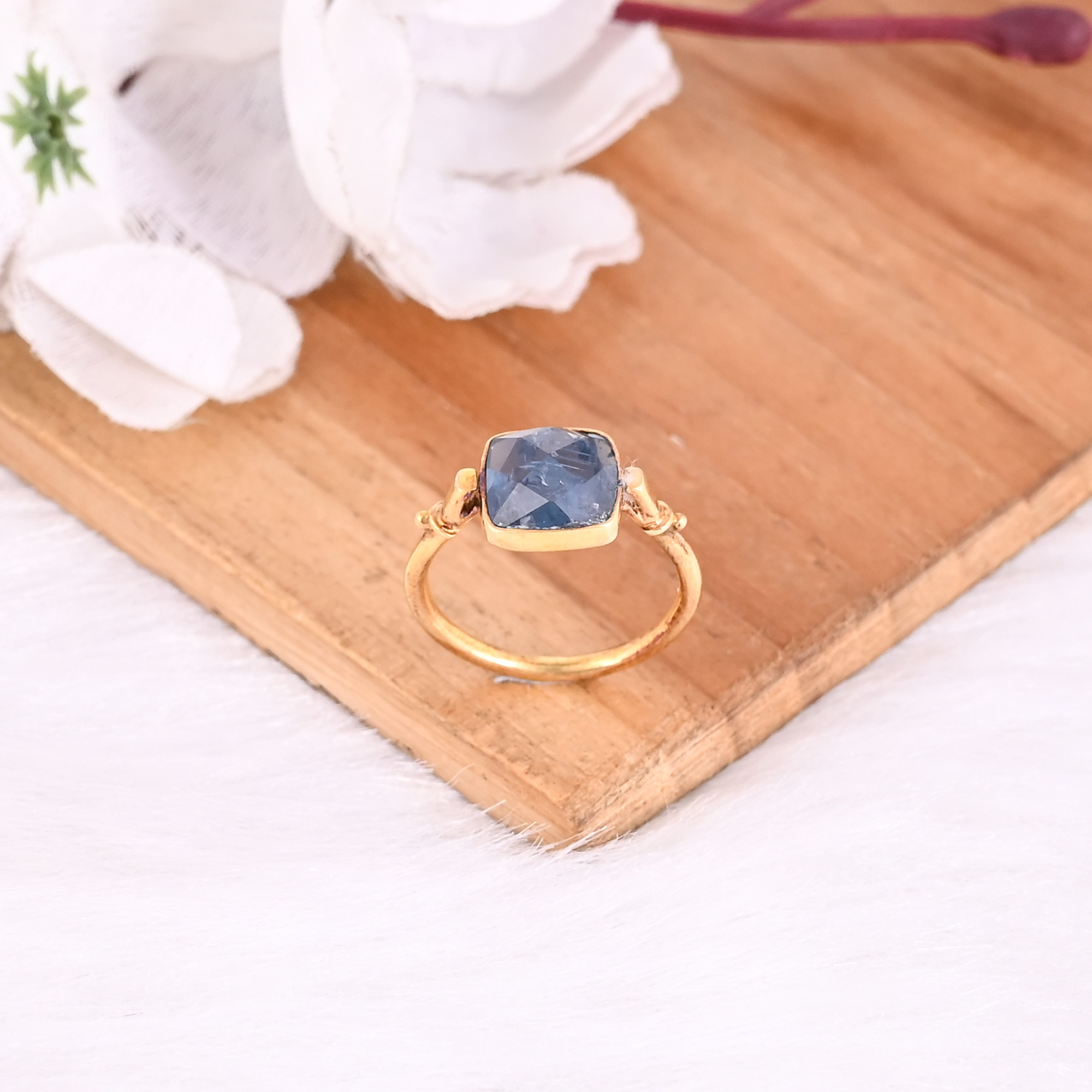 925 Sterling Solid Silver Natural Moss Kyanite Cushion Gemstone Handmade Stackable Gold Plated Designer Ring