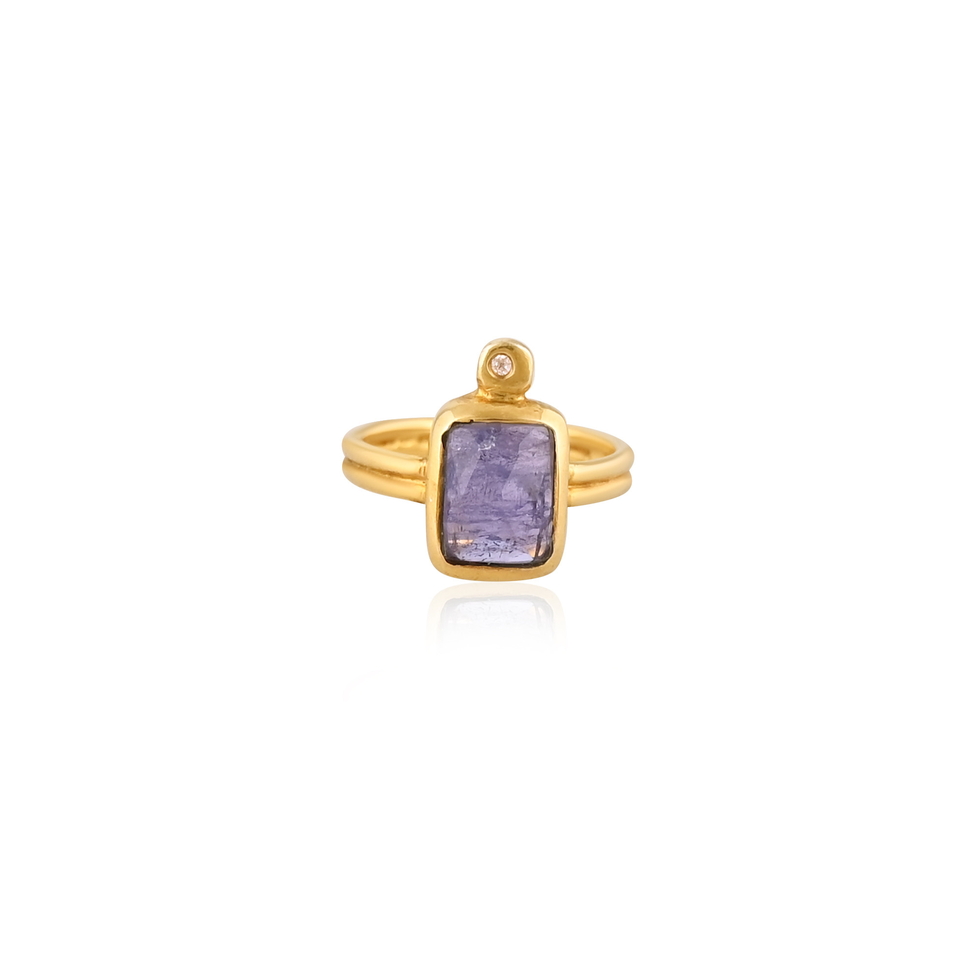925 Sterling Silver Natural Tanzanite Gemstone Yellow Gold Plated Adjustable Statement Ring Jewelry Bridesmaid Gift