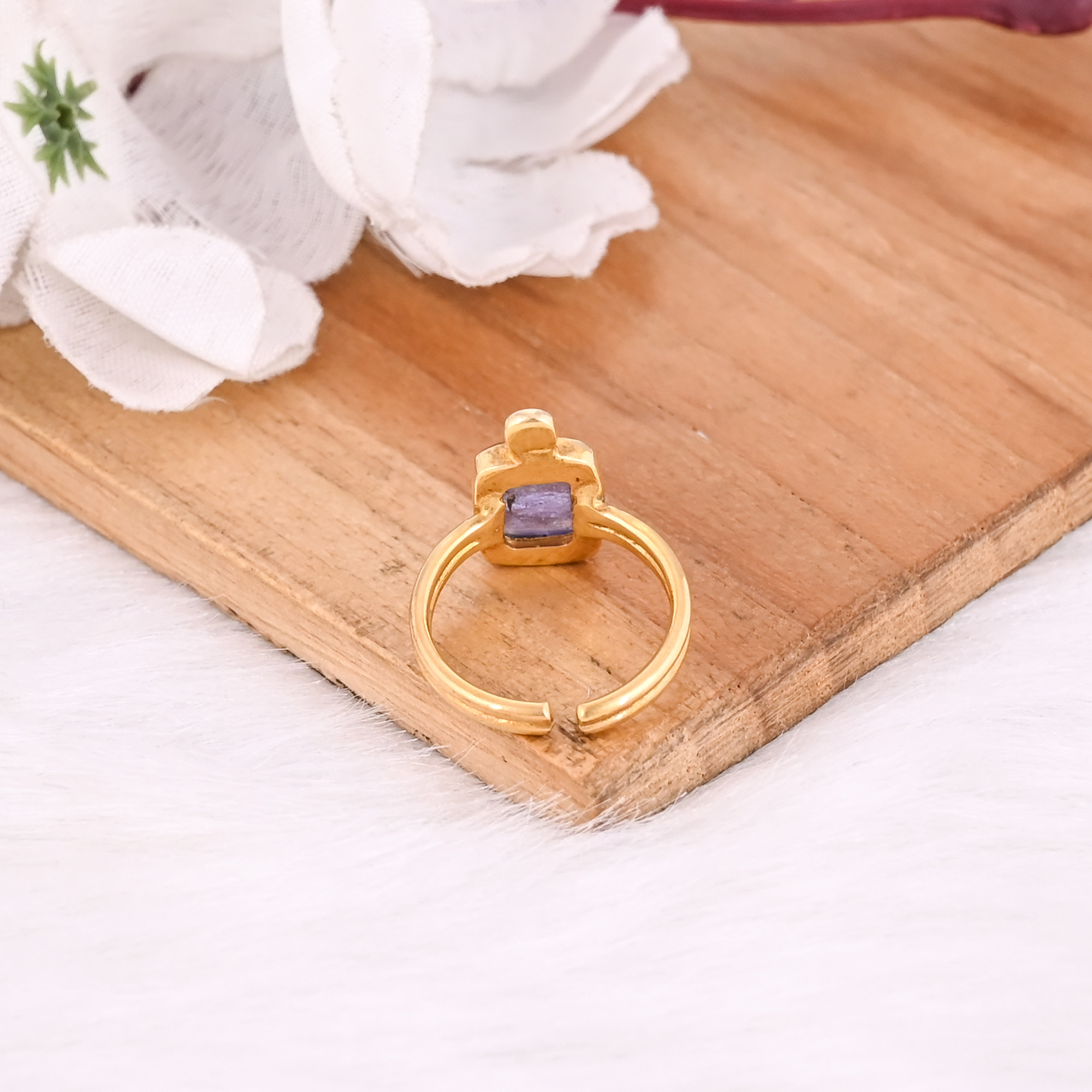 925 Sterling Silver Natural Tanzanite Gemstone Yellow Gold Plated Adjustable Statement Ring Jewelry Bridesmaid Gift