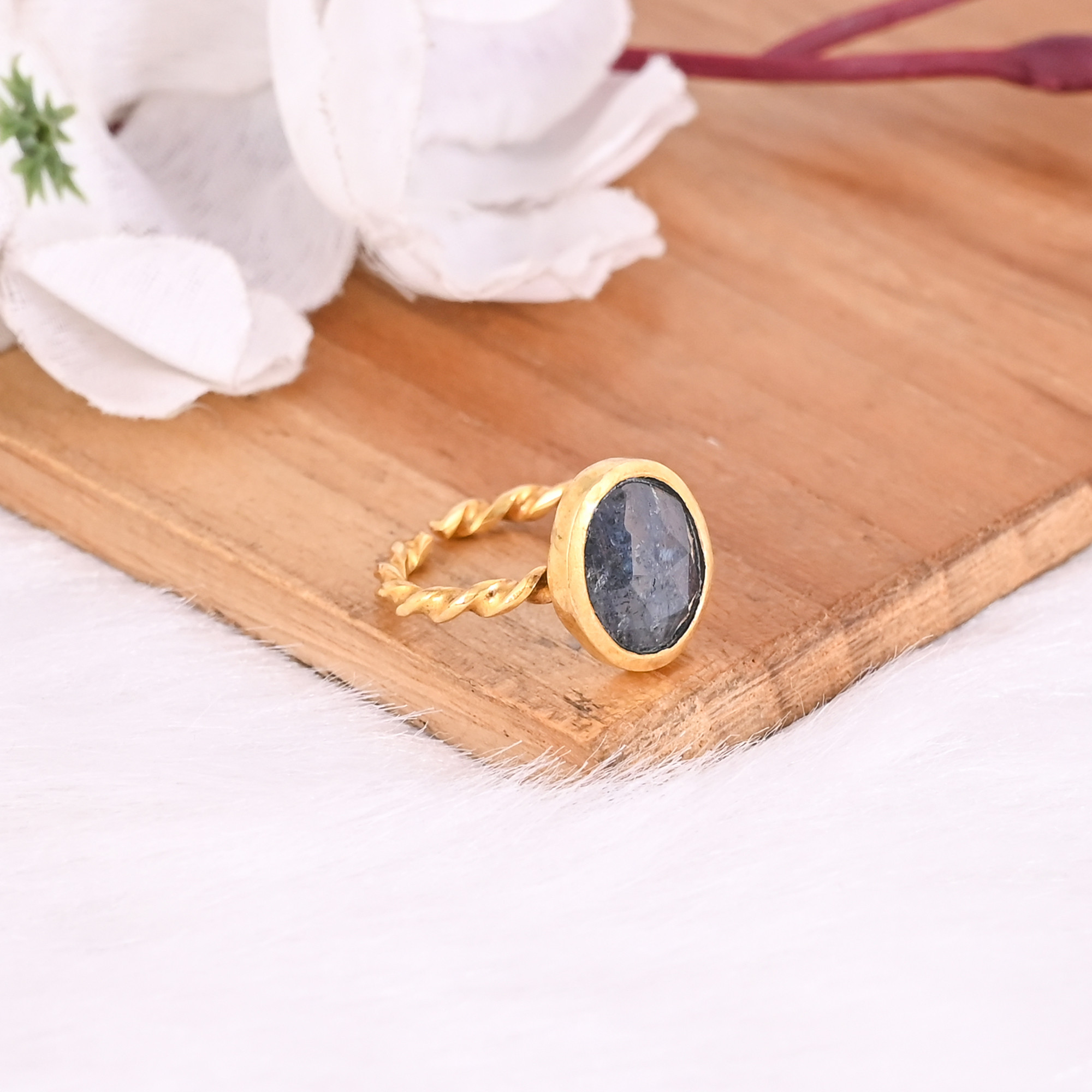 925 Sterling Solid Silver Moss Kyanite Gemstone Handmade Designer Stackable Womens Adjustable Ring Jewelry