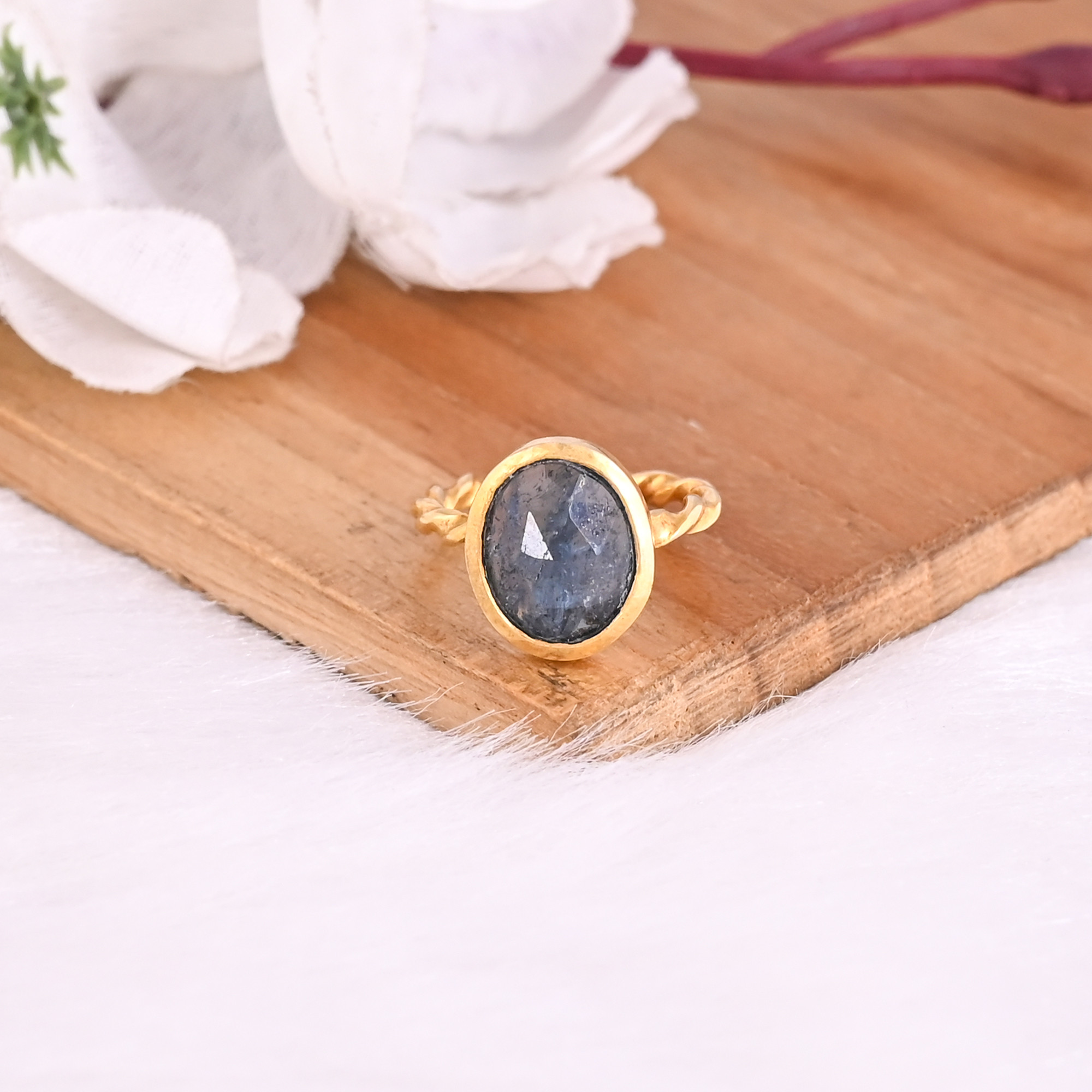 925 Sterling Solid Silver Moss Kyanite Gemstone Handmade Designer Stackable Womens Adjustable Ring Jewelry