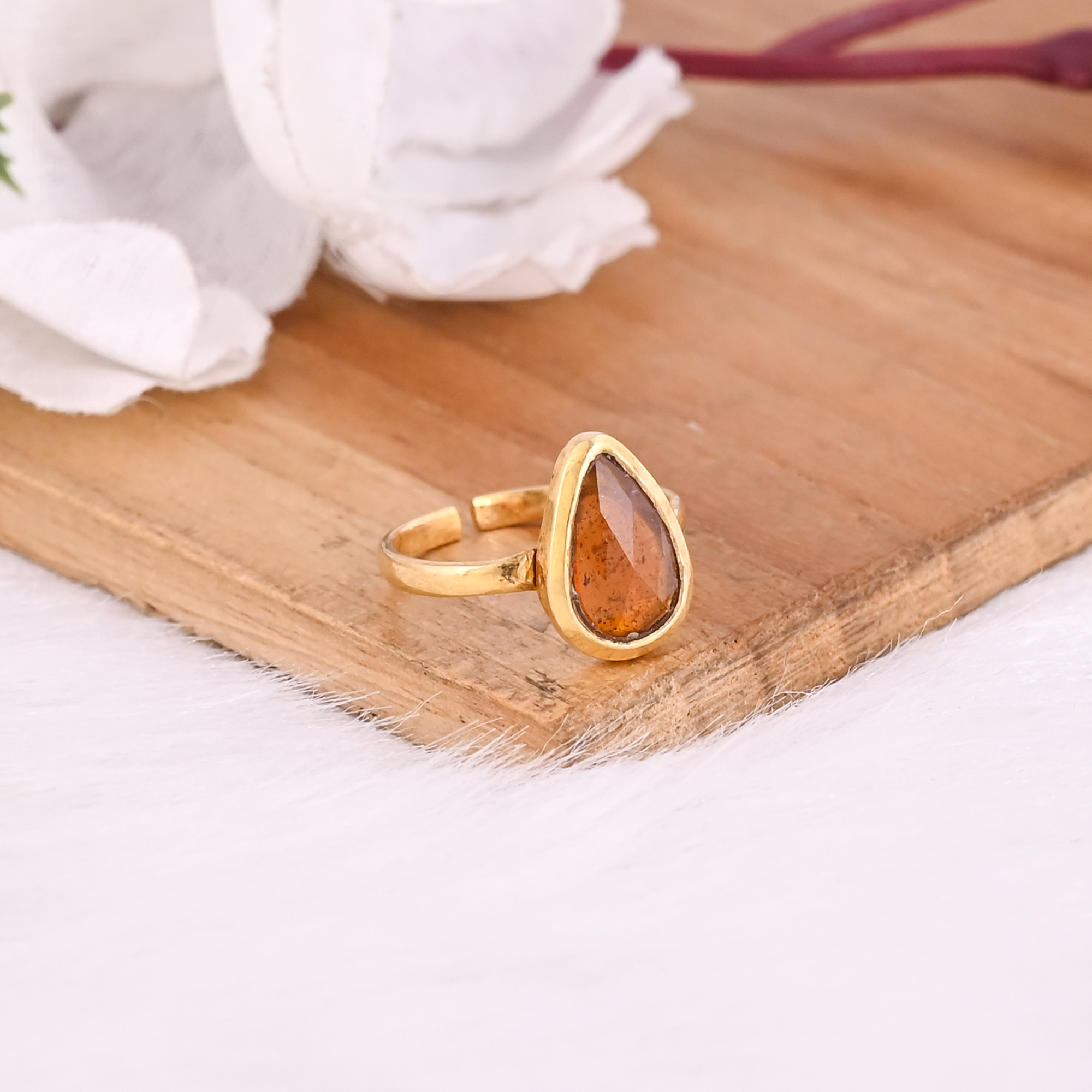 925 Sterling Silver Natural Orange Kyanite Pear Shape Gemstone Adjustable Fine Ring Jewelry Minimalist Jewelry
