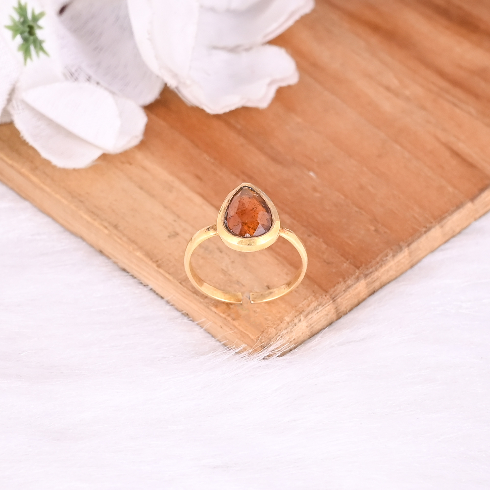 925 Sterling Silver Natural Orange Kyanite Pear Shape Gemstone Adjustable Fine Ring Jewelry Minimalist Jewelry