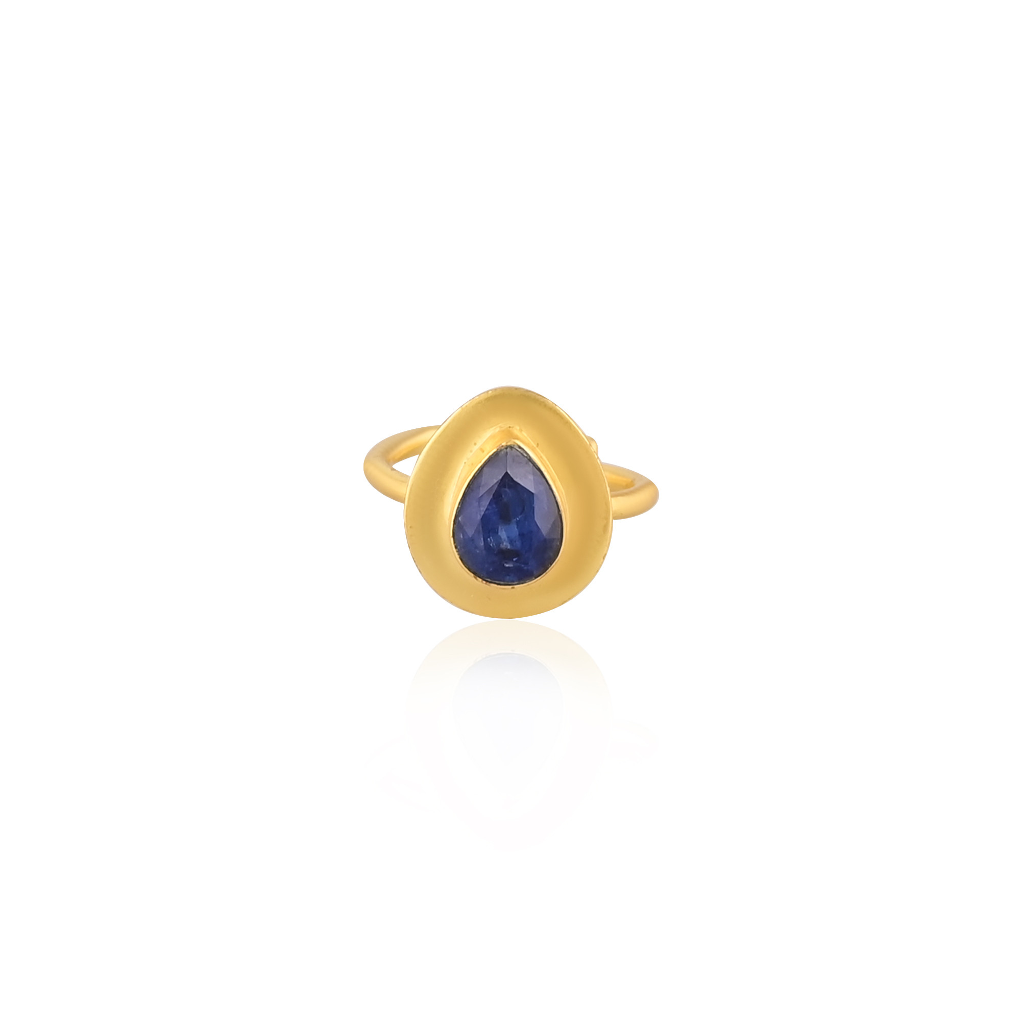925 Sterling Silver Blue Kyanite Handmade Boho Designer Yellow Gold Plated Adjustable Ring