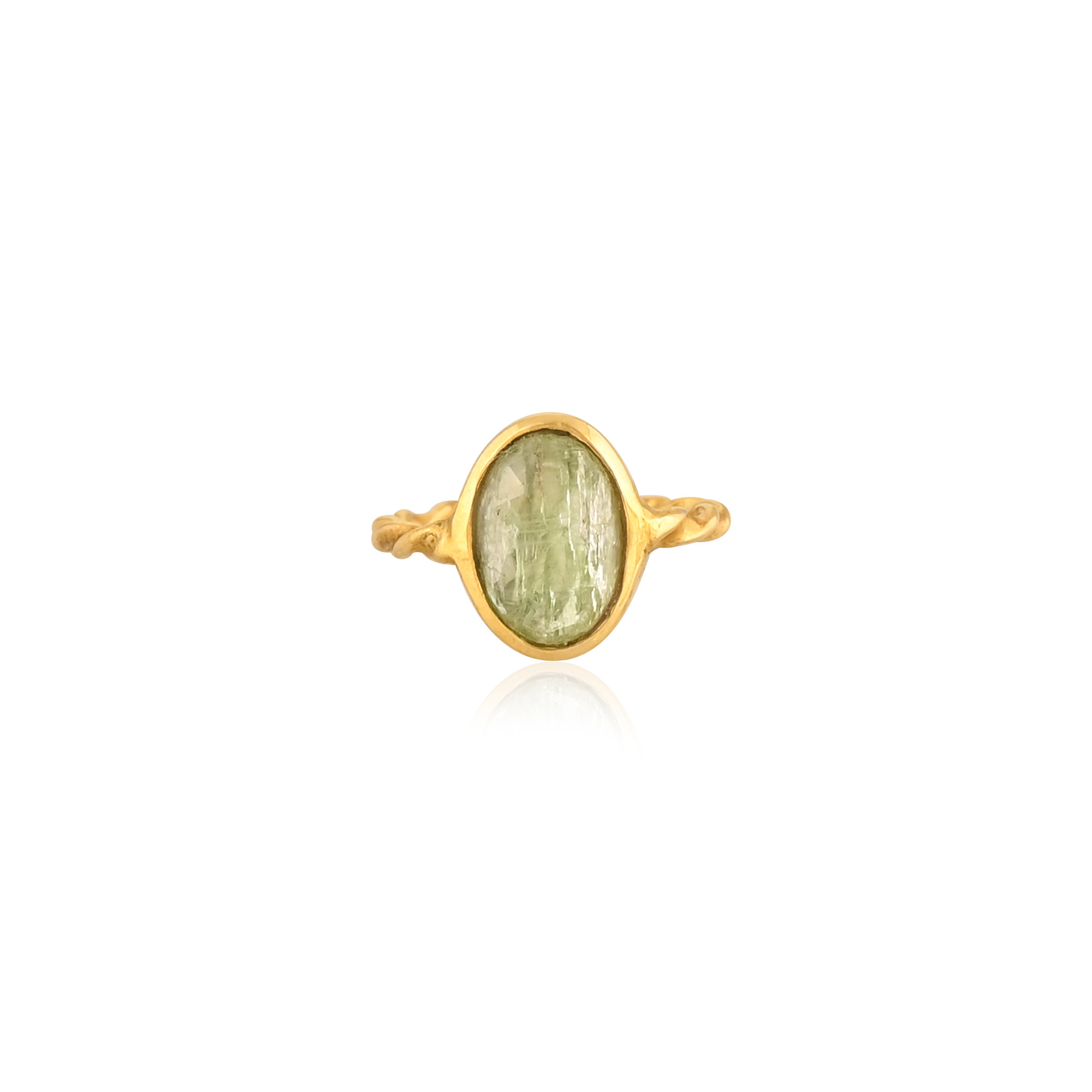 Natural Green Kyanite Gemstone Solid 925 Sterling Silver Yellow Gold Plated Handmade Designer Band Adjustable Ring