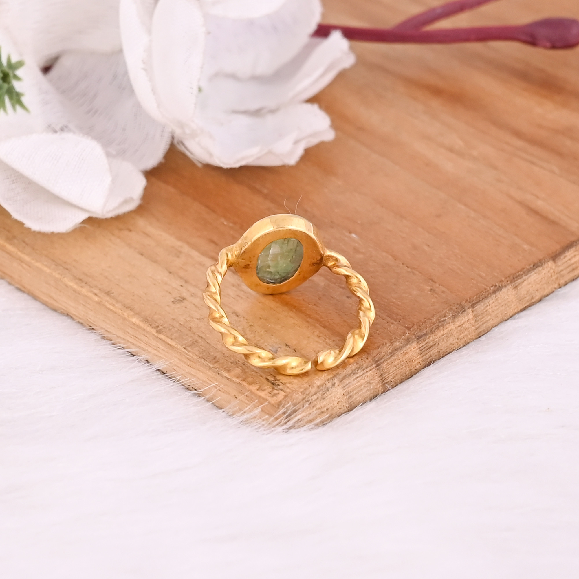 Natural Green Kyanite Gemstone Solid 925 Sterling Silver Yellow Gold Plated Handmade Designer Band Adjustable Ring