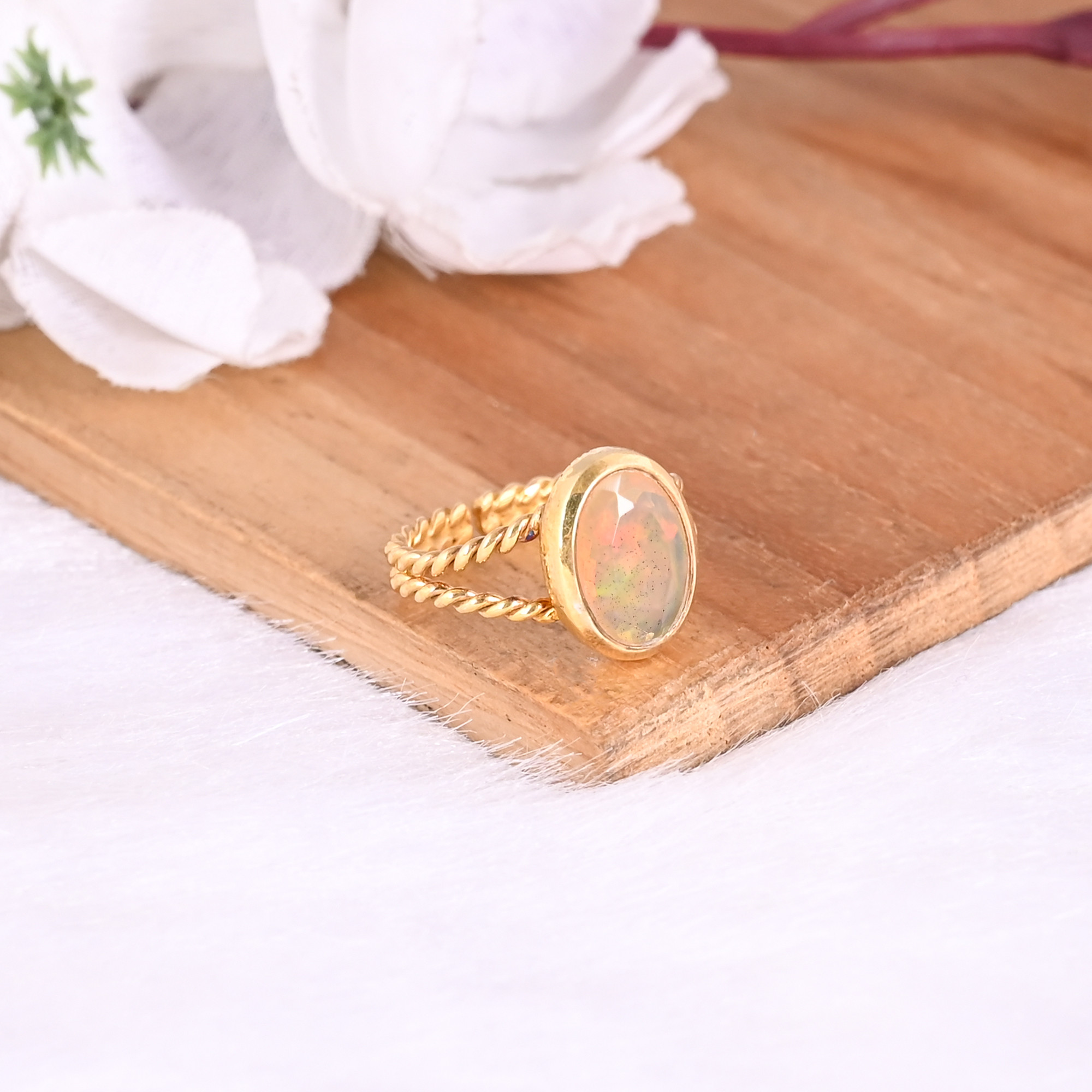 925 Sterling Solid Silver Natural Ethiopian Opal Gemstone Handmade Bohemian Designer Adjustable Ring Anniversary Gift