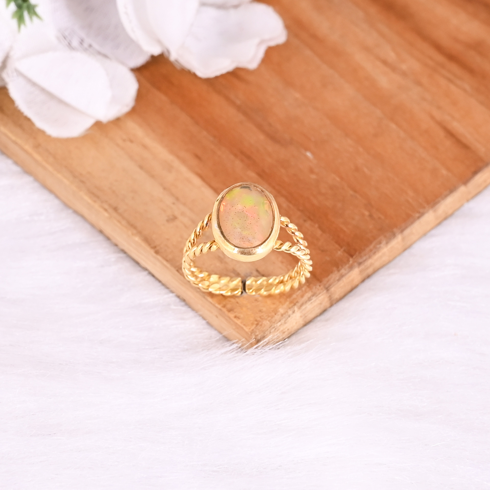 925 Sterling Solid Silver Natural Ethiopian Opal Gemstone Handmade Bohemian Designer Adjustable Ring Anniversary Gift