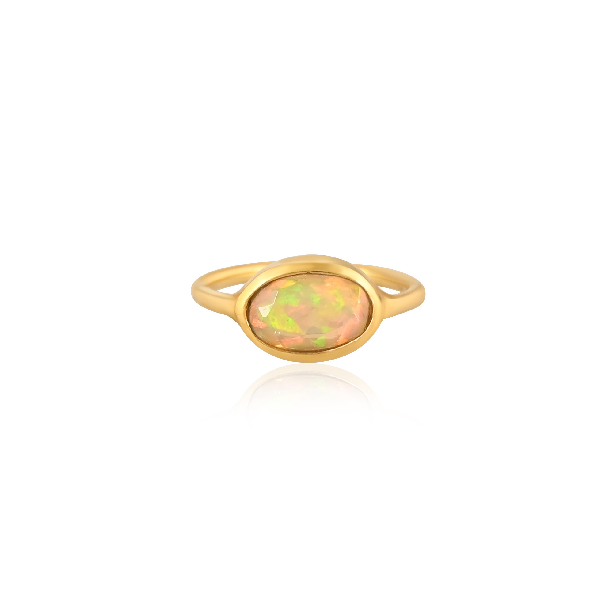 925 Sterling Silver Natural Ethiopian Opal Handmade Adjustable Yellow Gold Plated Ring Fine Jewelry Statement Rings