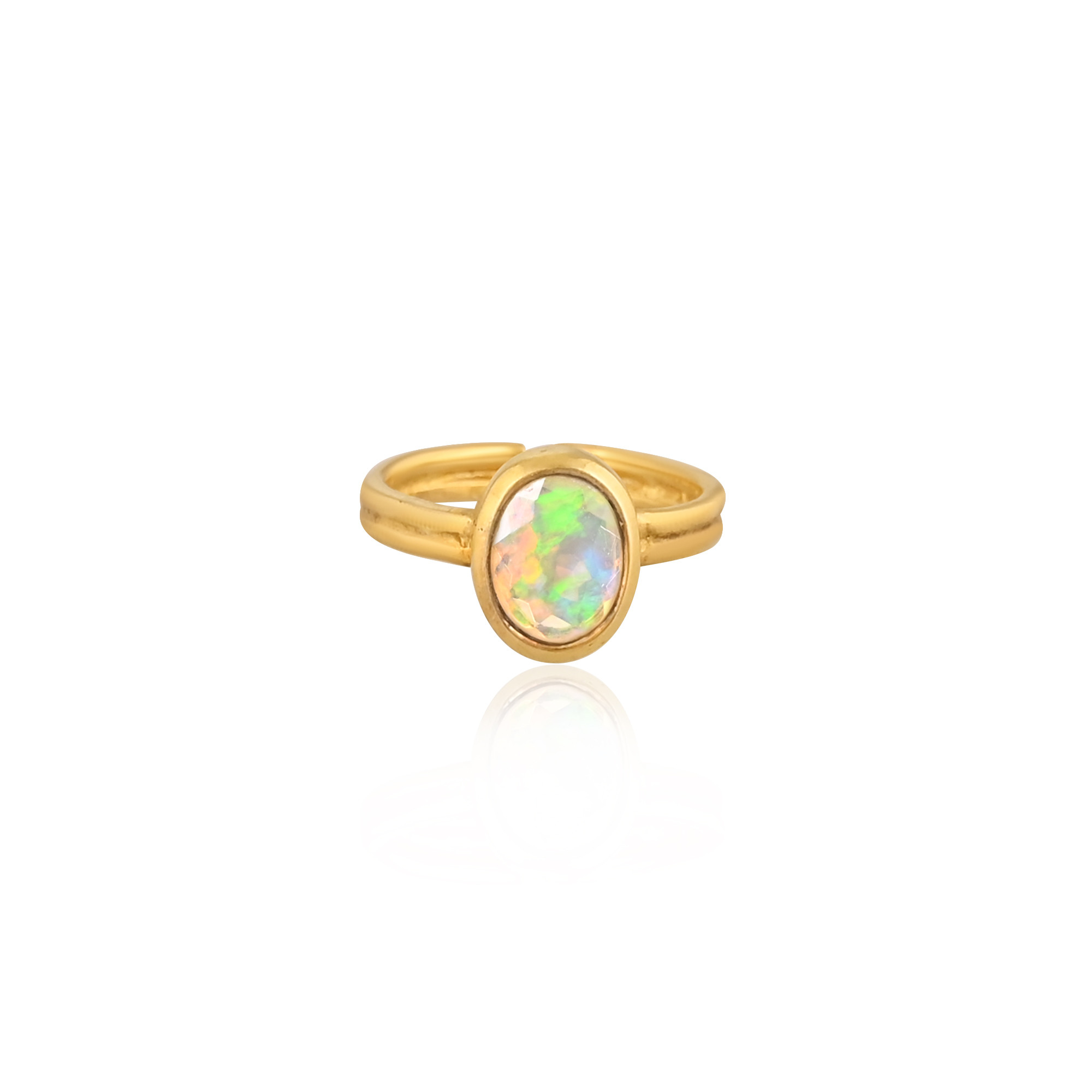 925 Sterling Solid Silver Natural Ethiopian Opal Handmade Adjustable Yellow Gold Plated Womens Fine Ring