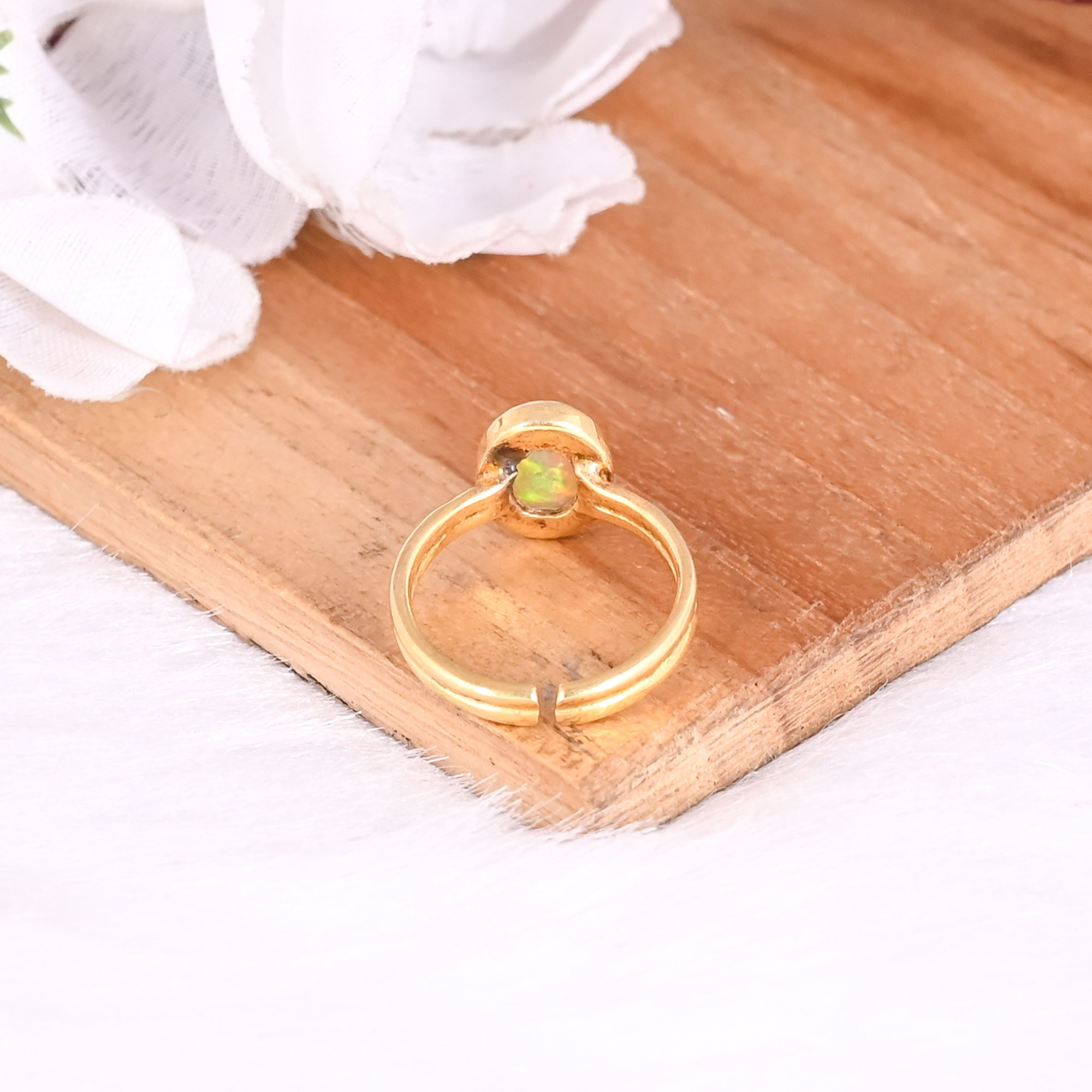 925 Sterling Solid Silver Natural Ethiopian Opal Handmade Adjustable Yellow Gold Plated Womens Fine Ring