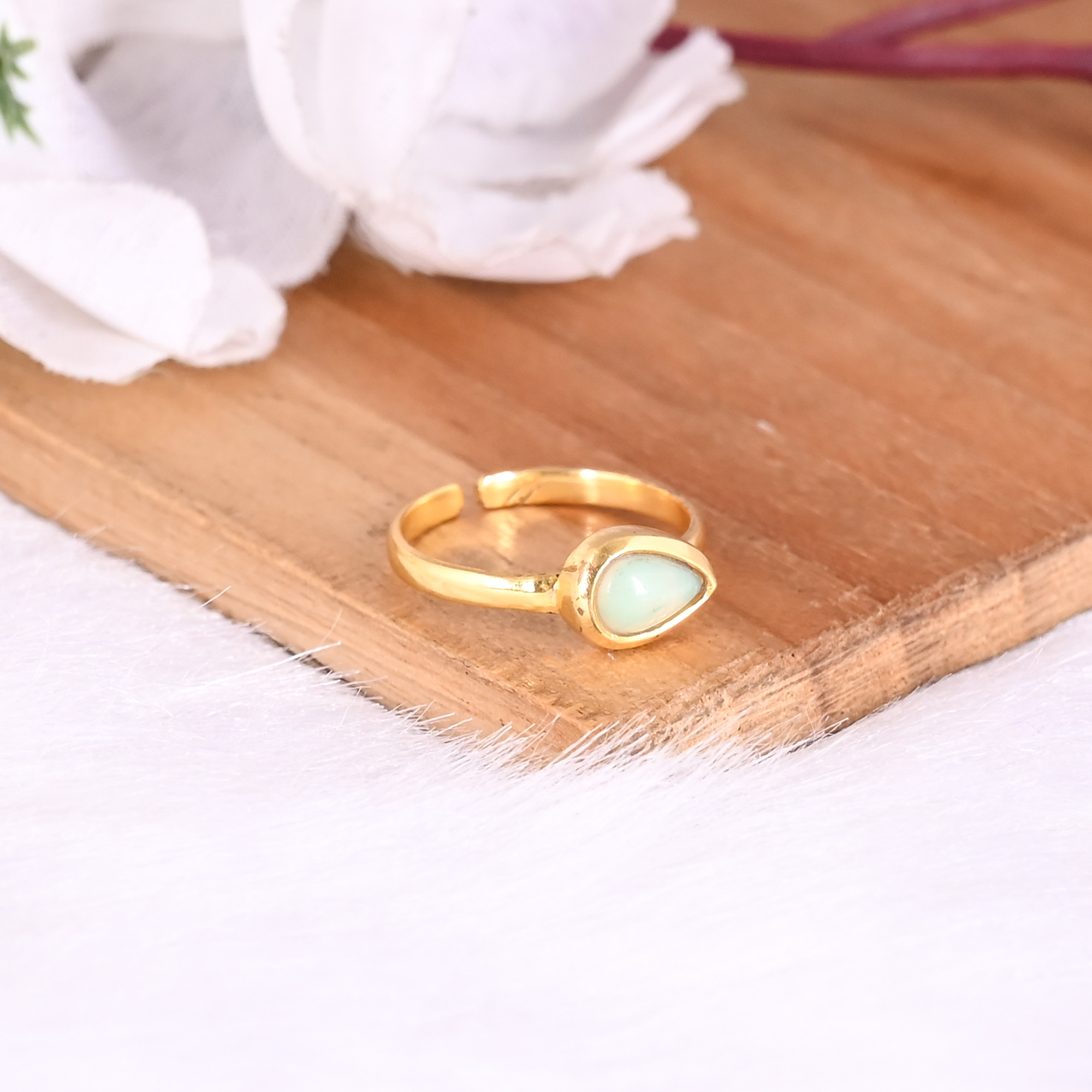 925 Sterling Solid Silver Natural Ethiopian Opal Handmade Adjustable Yellow Gold Plated Ring Fine Jewelry