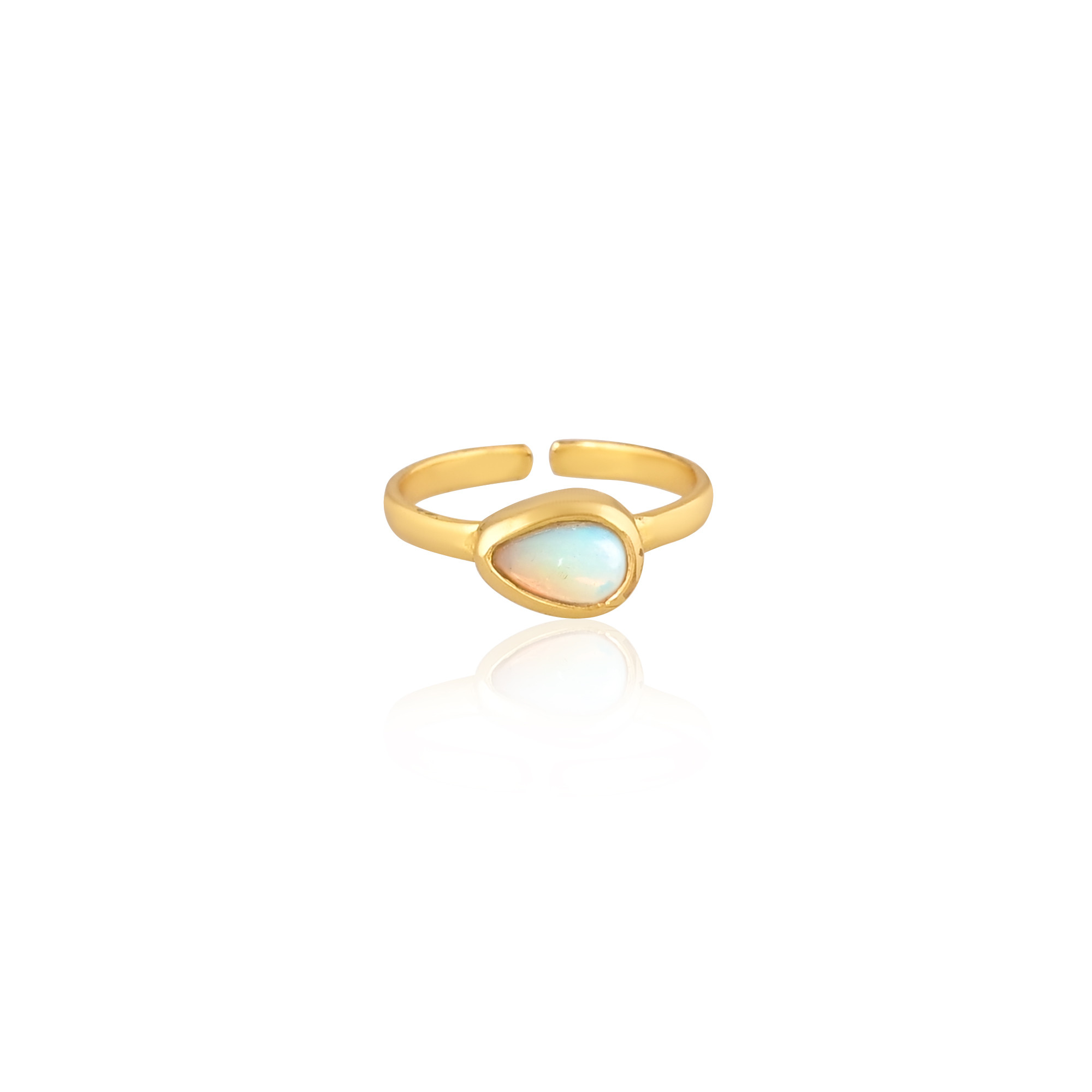 925 Sterling Solid Silver Natural Ethiopian Opal Handmade Adjustable Yellow Gold Plated Ring Fine Jewelry
