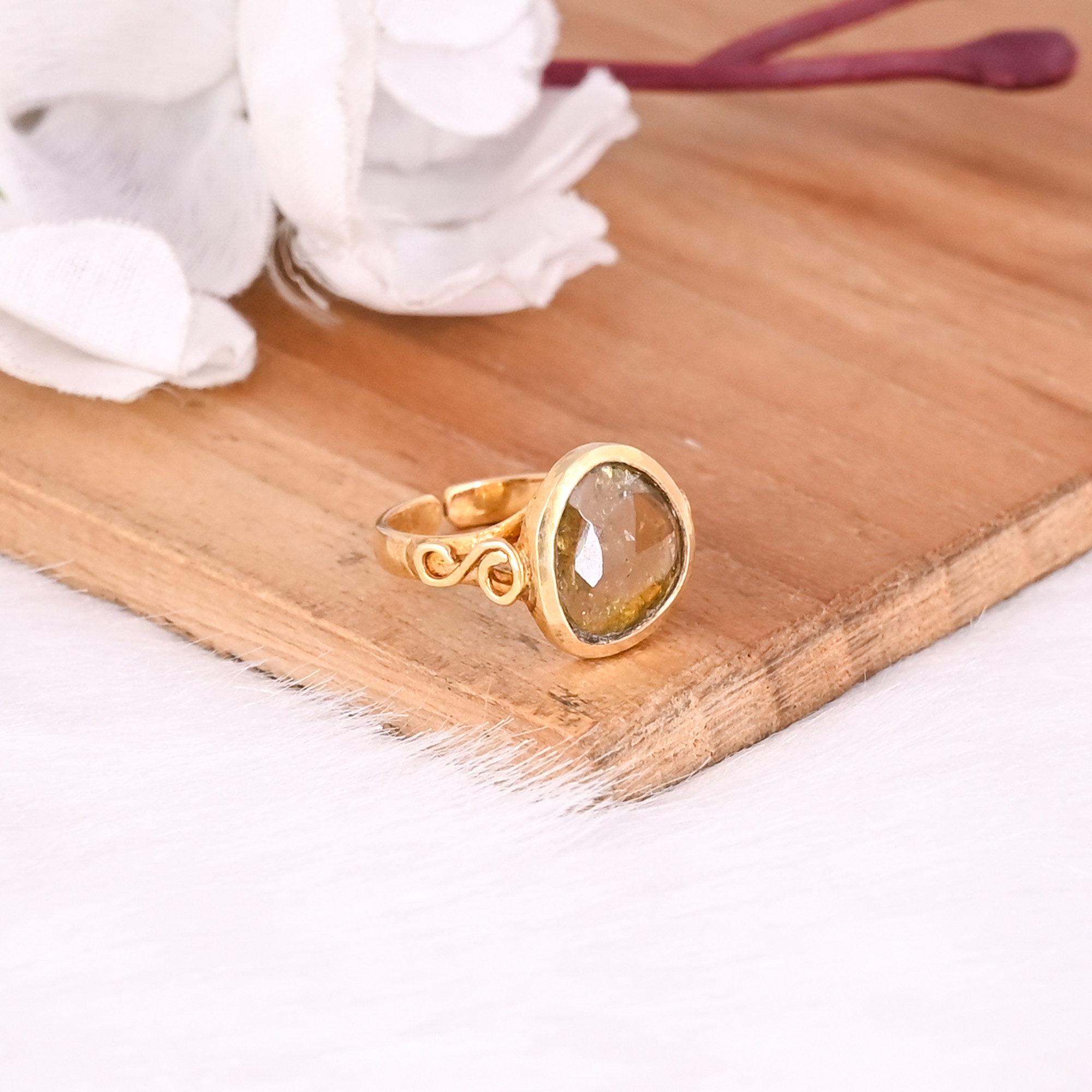 925 Sterling Solid Silver Natural Tourmaline Gemstone Handmade Adjustable Gold Plated Boho Designer Ring Jewelry