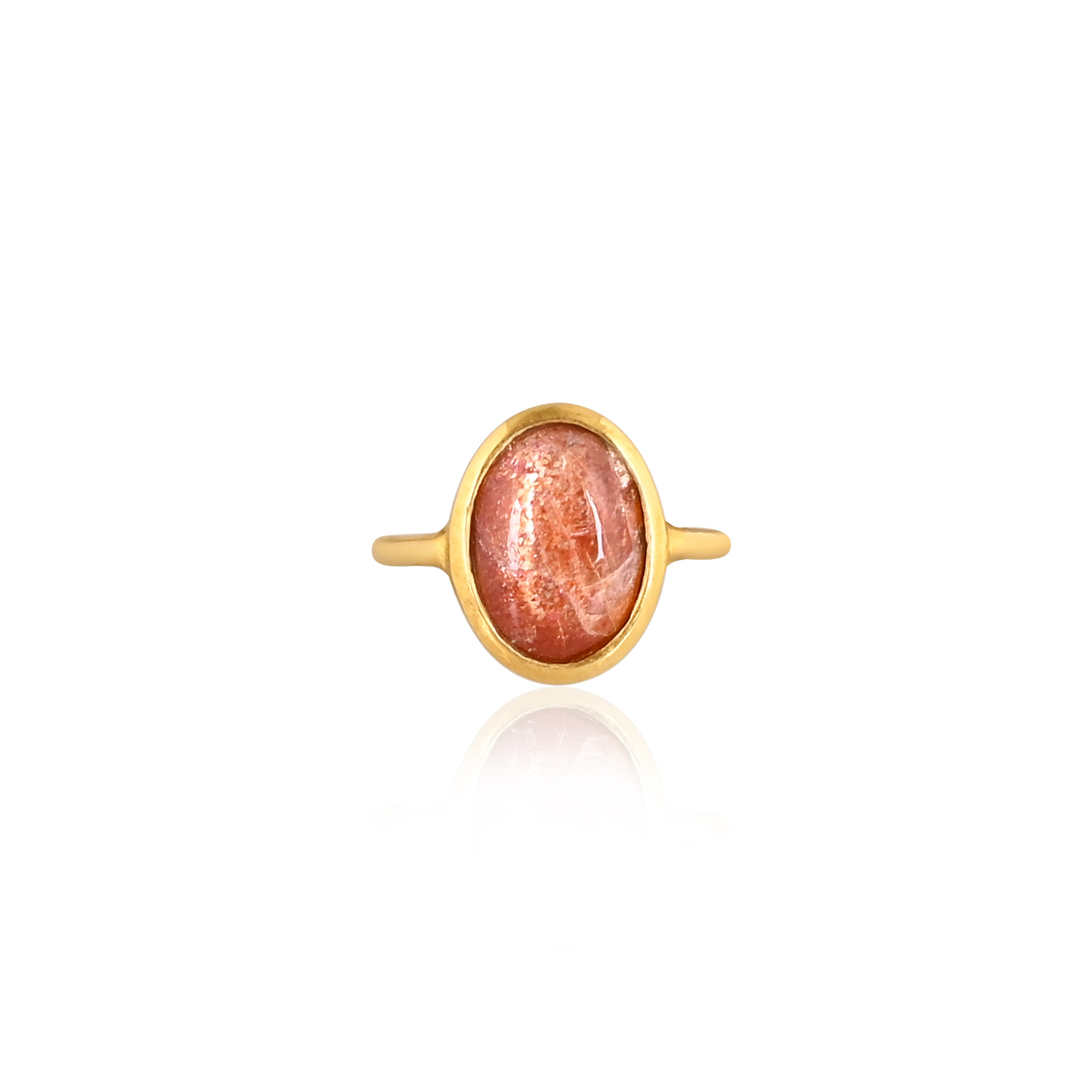 925 Sterling Solid Silver Natural Oval Sunstone Gemstone Yellow Gold Plated Adjustable Fine Ring Jewelry