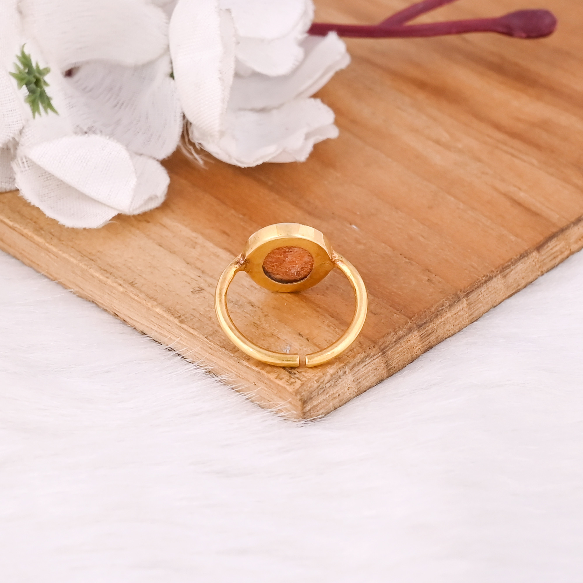 925 Sterling Solid Silver Natural Oval Sunstone Gemstone Yellow Gold Plated Adjustable Fine Ring Jewelry