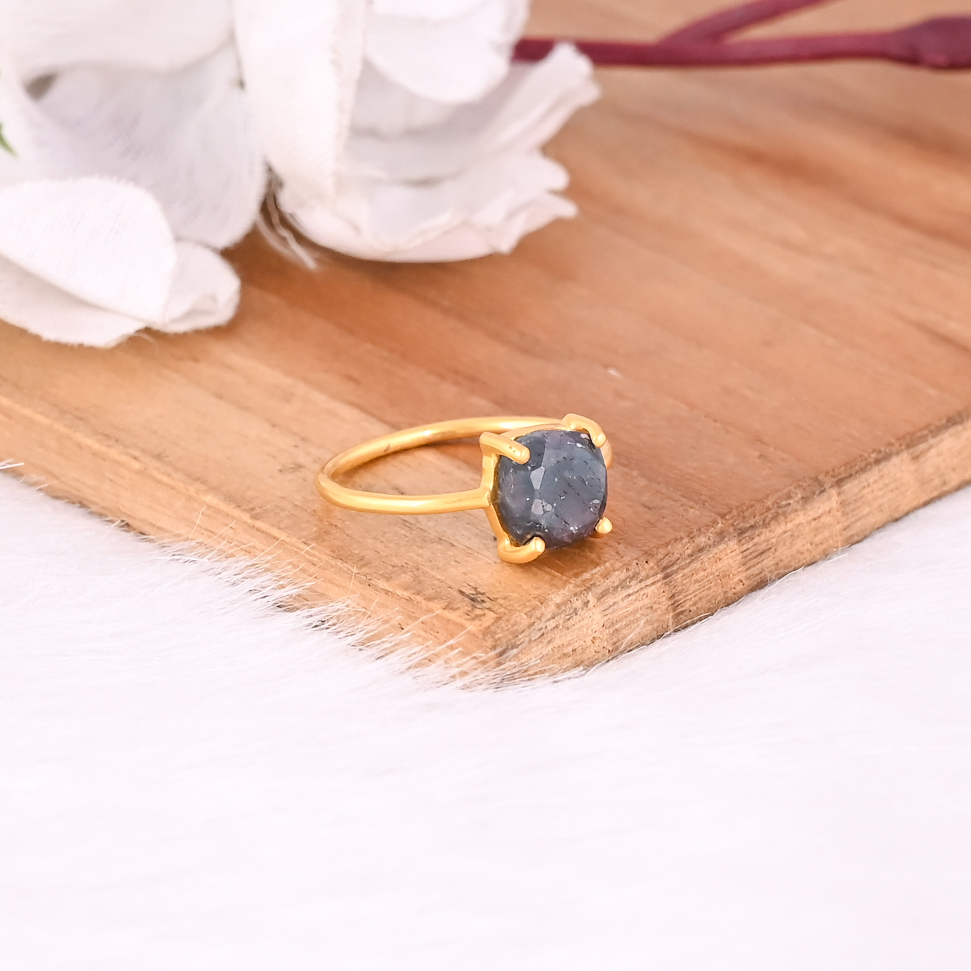 Emerald Corundum Gemstone Solid 925 Sterling Silver Yellow Gold Plated Handmade Designer Ring