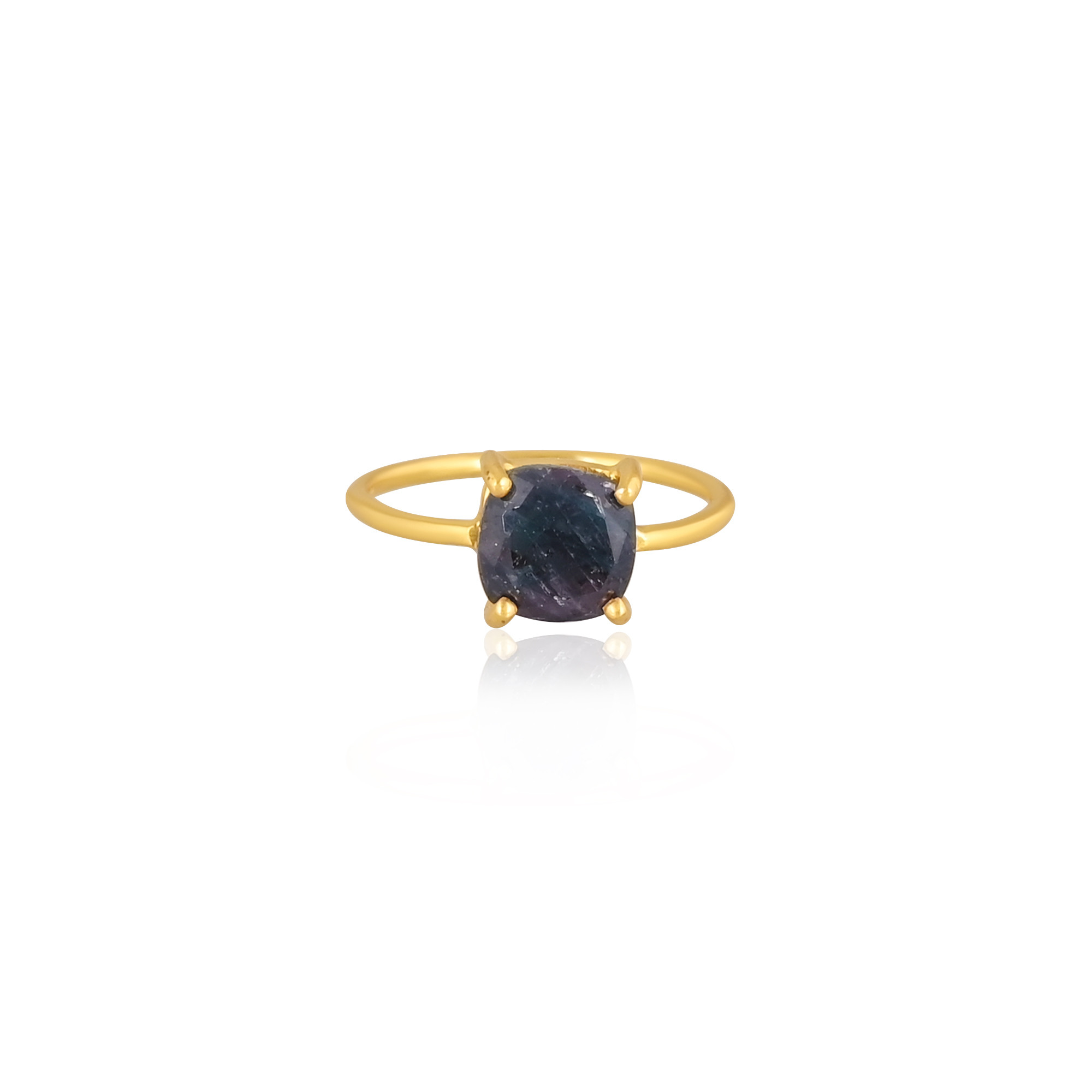 Emerald Corundum Gemstone Solid 925 Sterling Silver Yellow Gold Plated Handmade Designer Ring