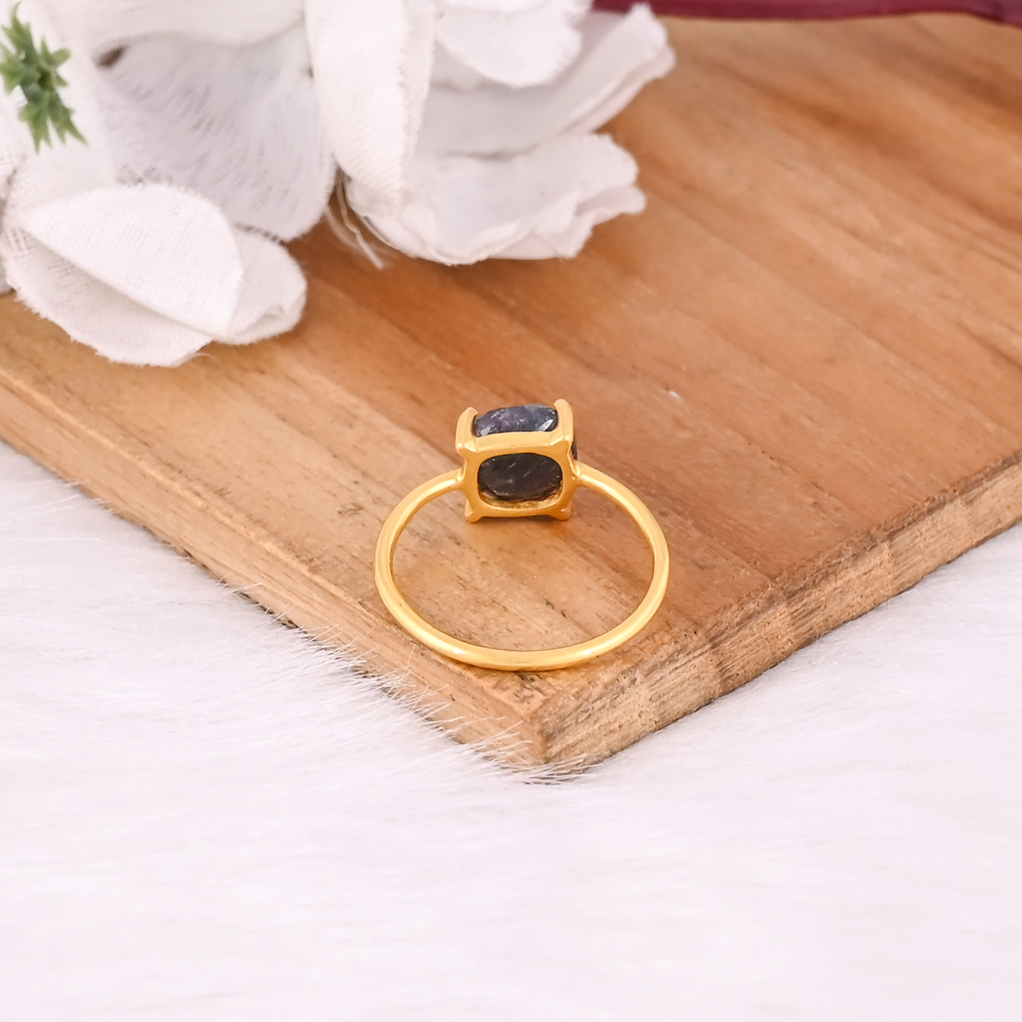 Emerald Corundum Gemstone Solid 925 Sterling Silver Yellow Gold Plated Handmade Designer Ring