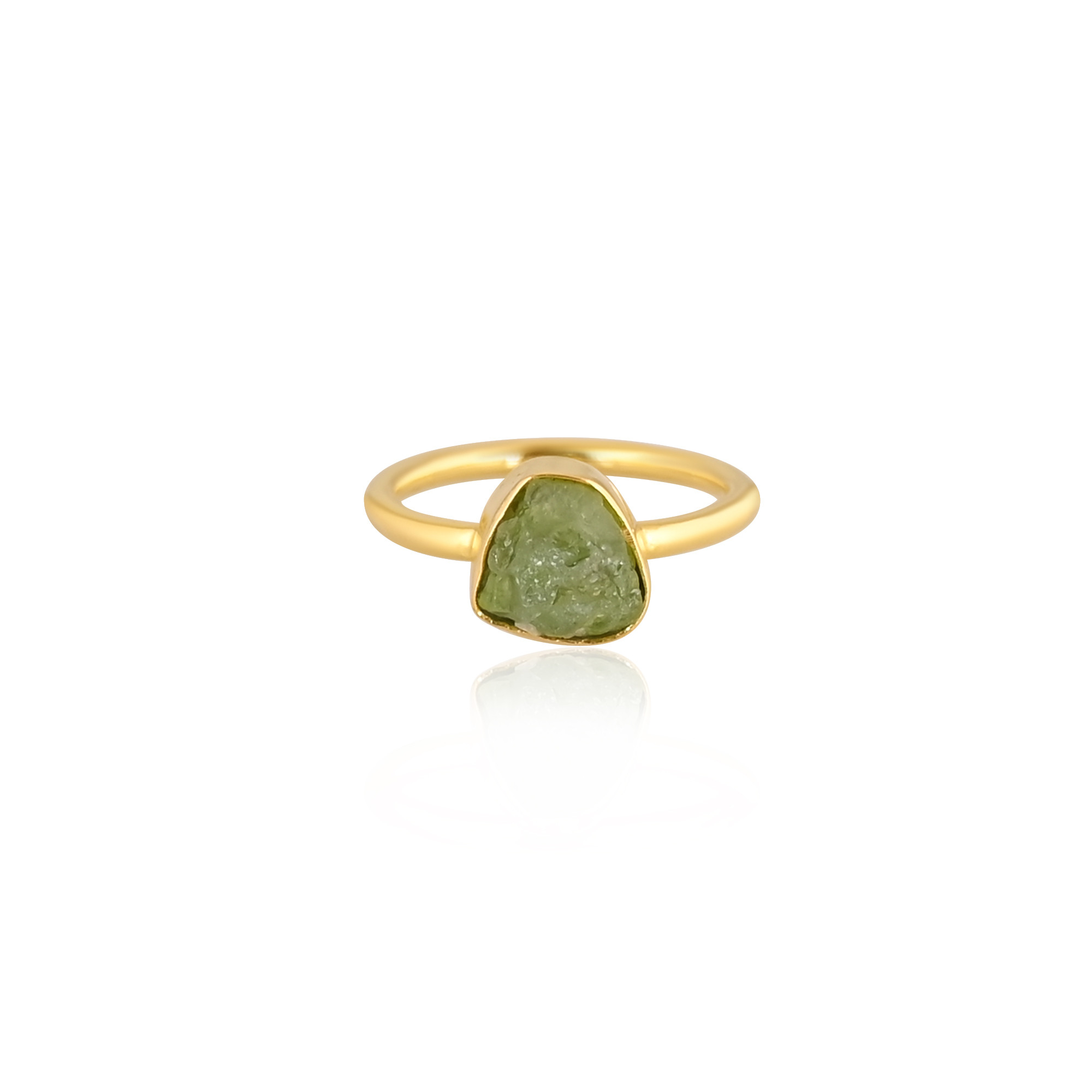 925 Sterling Solid Silver Natural Peridot Rough Gemstone Yellow Gold Plated Statement Ring Wholesale Jewelry